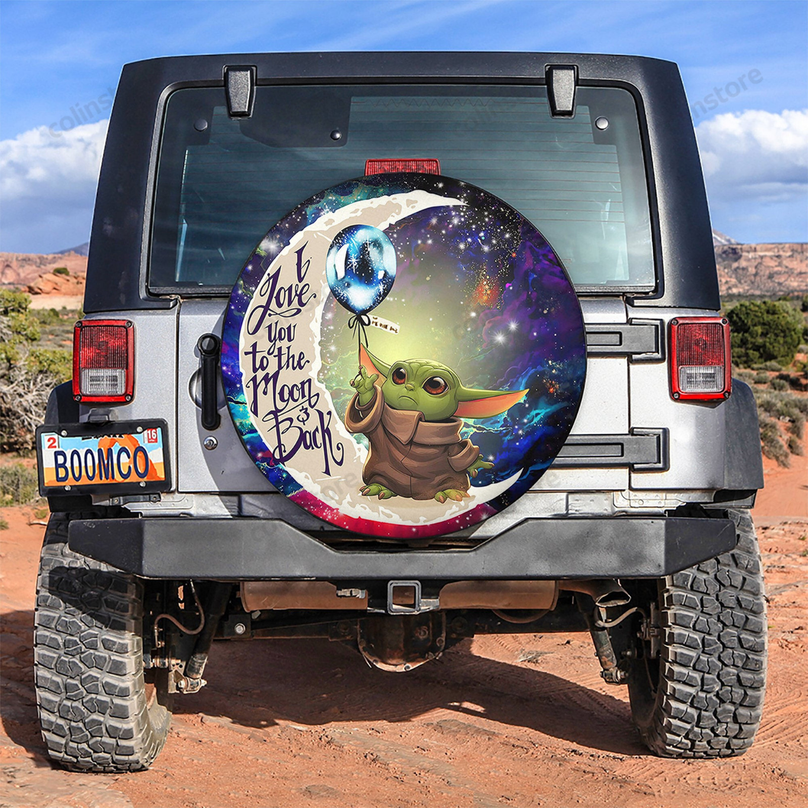 Baby Yoda Love You To The Moon Cartoon PVC Leather Spare Tire Cover