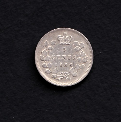 Canada 1896 5c Five Cent Silver Coin Queen Victoria VF / EF .925 Silver