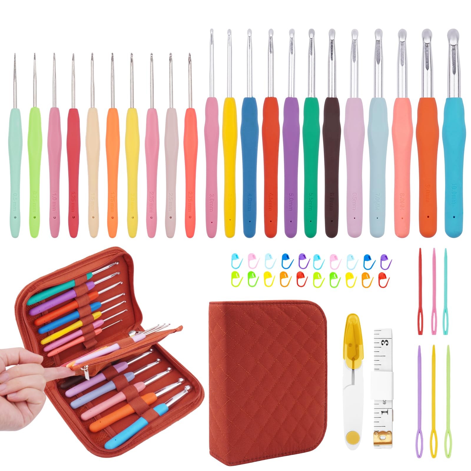 BsHooker 22 Sizes Crochet Hooks Set with Storage Case,0.5mm10mm Crochet Hooks...