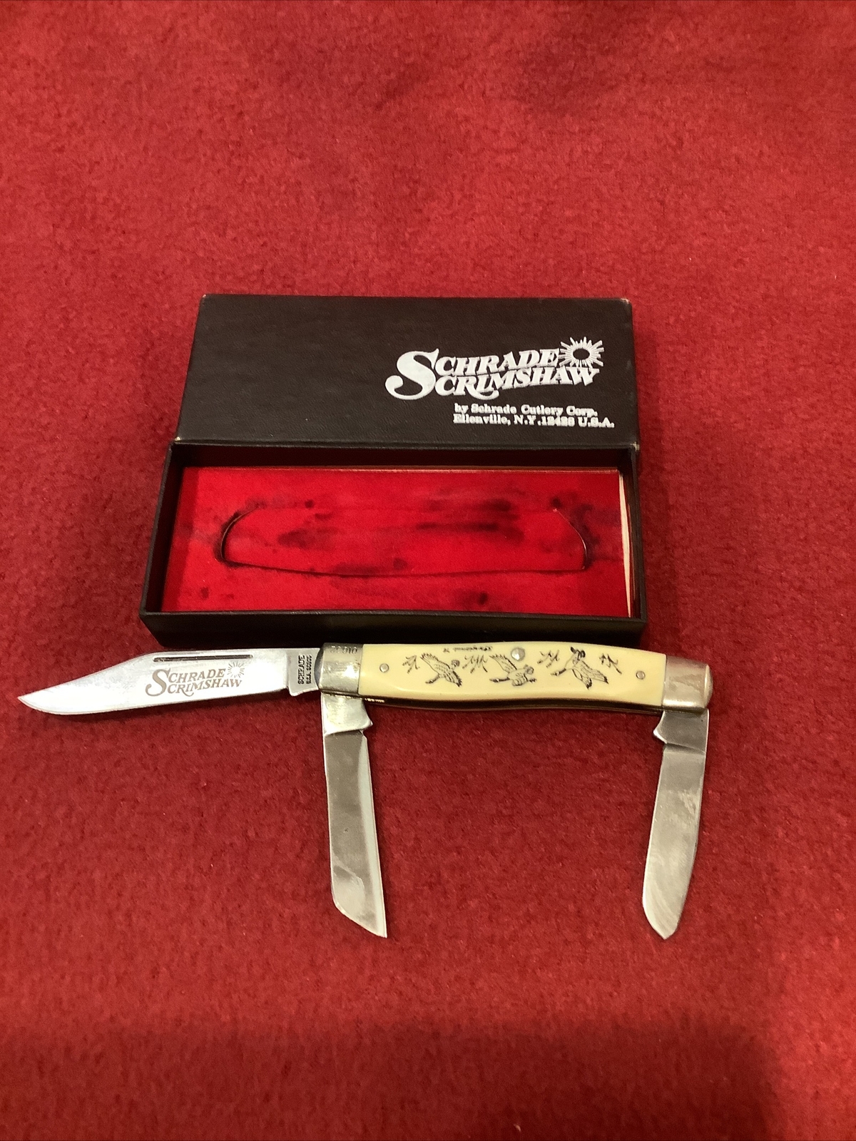 Schrade Scrimshaw Ducks Stockman Knife SC505 Hunting Made USA