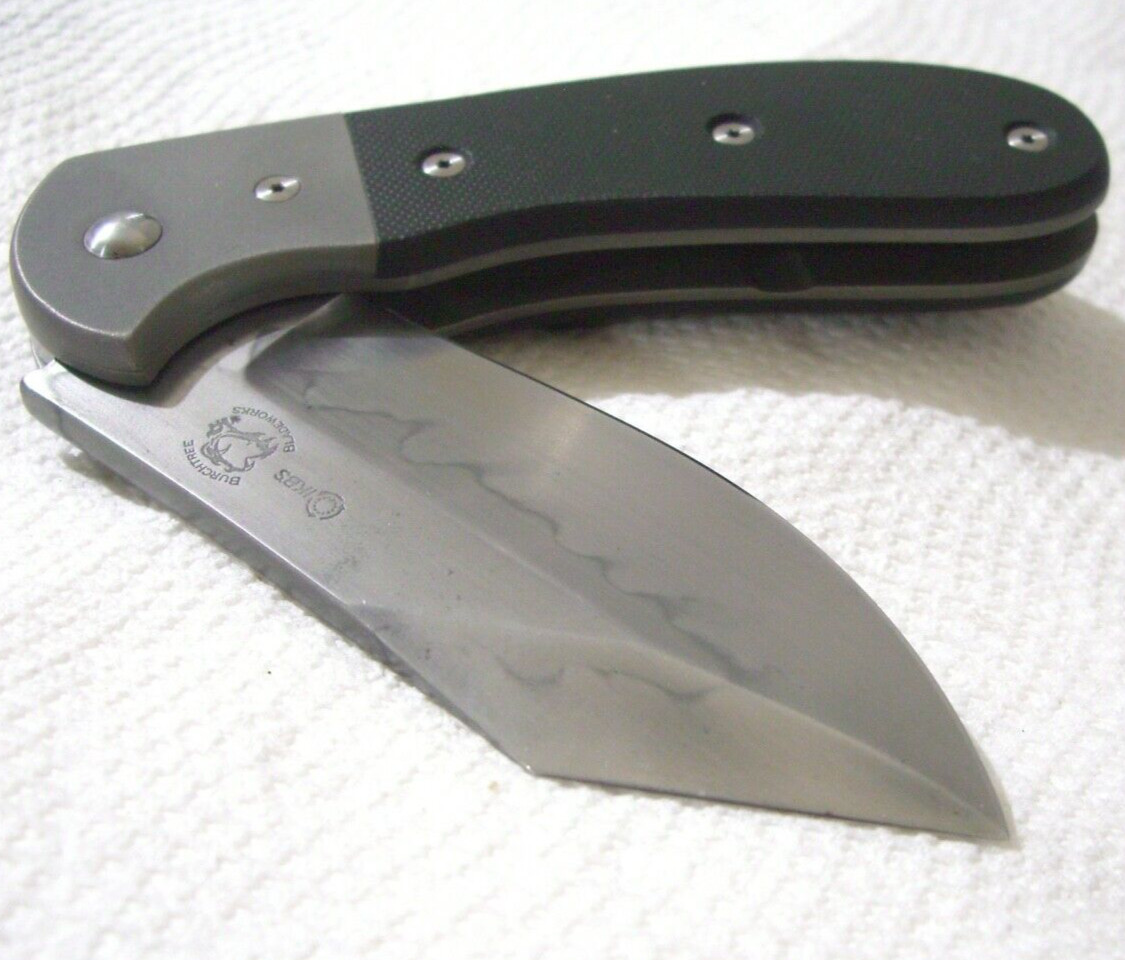 Mint Lg RARE CUSTOM BURCHTREE BLADEWORKS Fighting Folding Flipper Pocket Knife