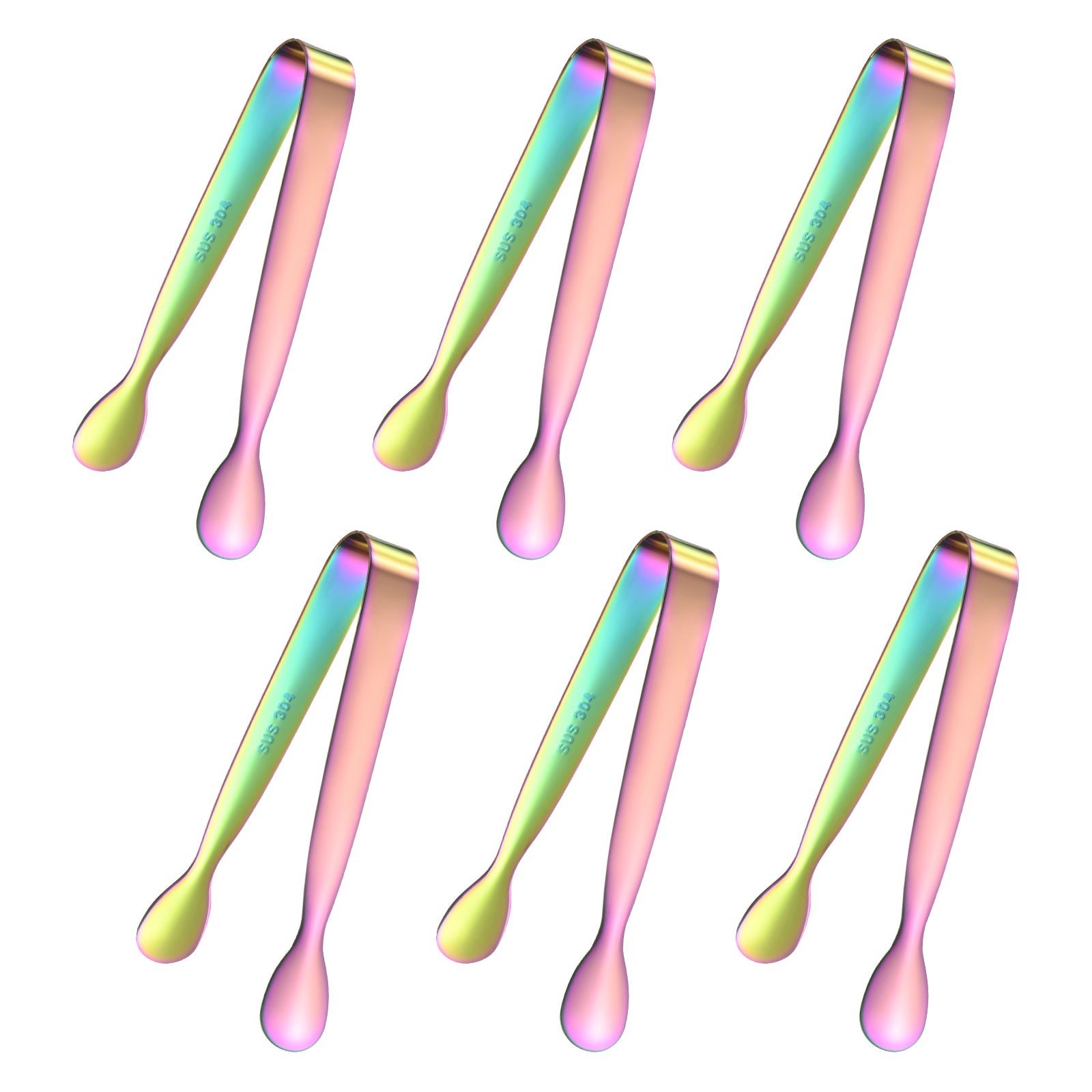 6-Pack Mini Serving Tongs, 4.3" Stainless Steel Mini Ice Tongs [Colorful]