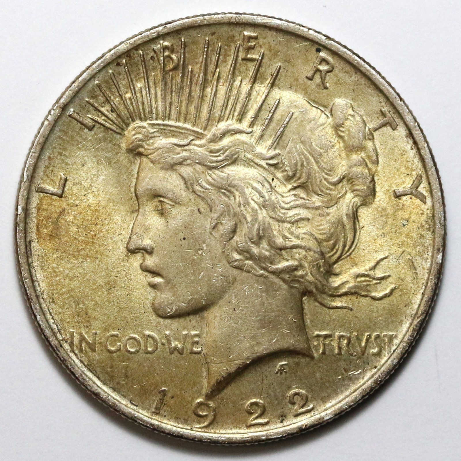 1922 $1 Peace Silver Dollar Uncirculated - RAW - Toned / Nice Luster / Detail