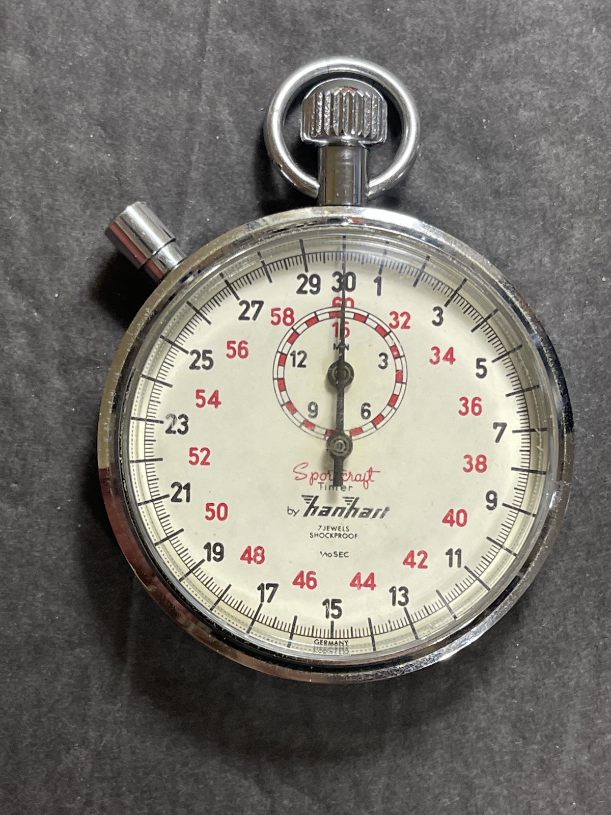 Rare German Hanhart Sportscraft Timer 7 Jewels Shockproof 1/10 Sec. Stopwatch