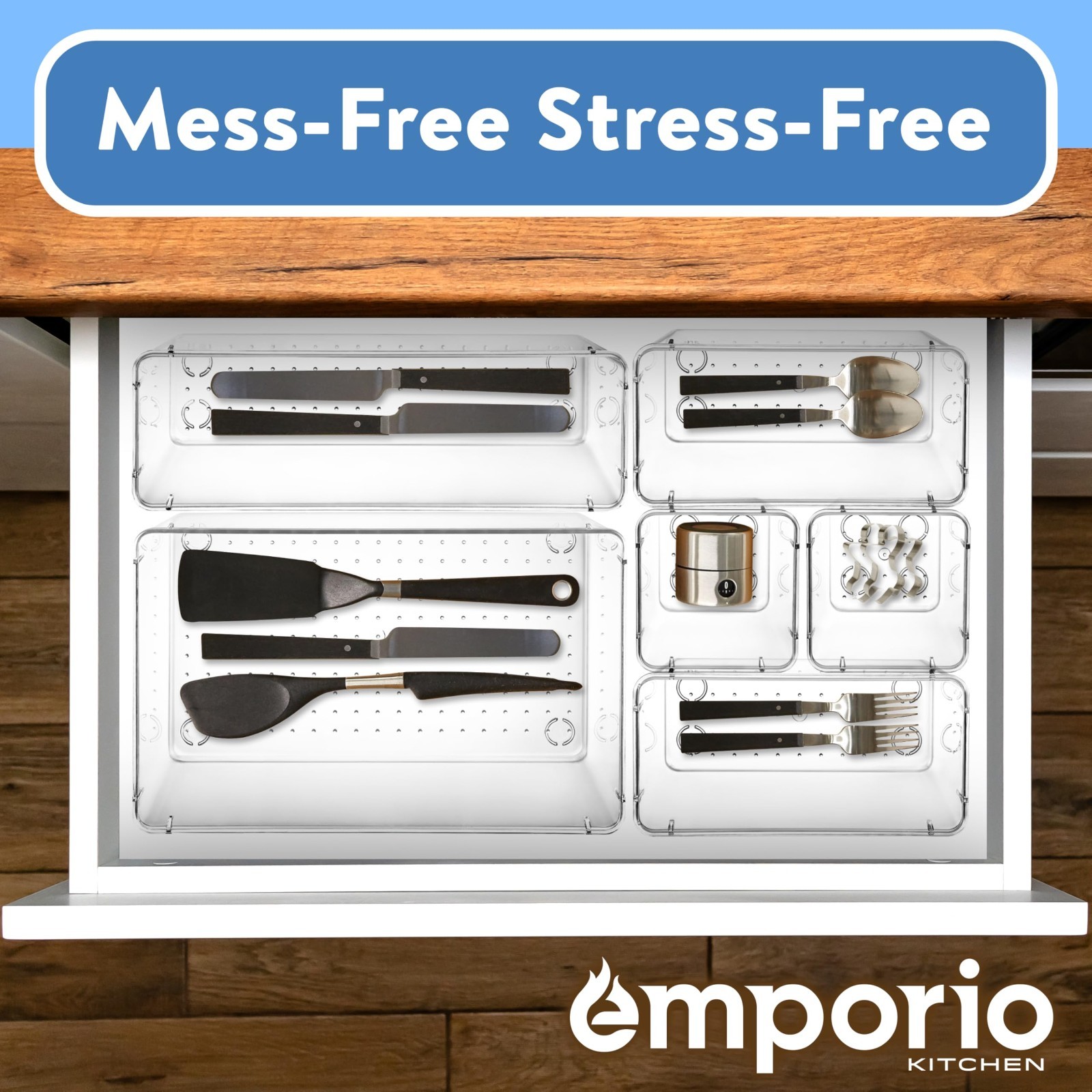 Emporio 37PC Clear Drawer Organizer Set Stackable StorageTray for Kitchen Office