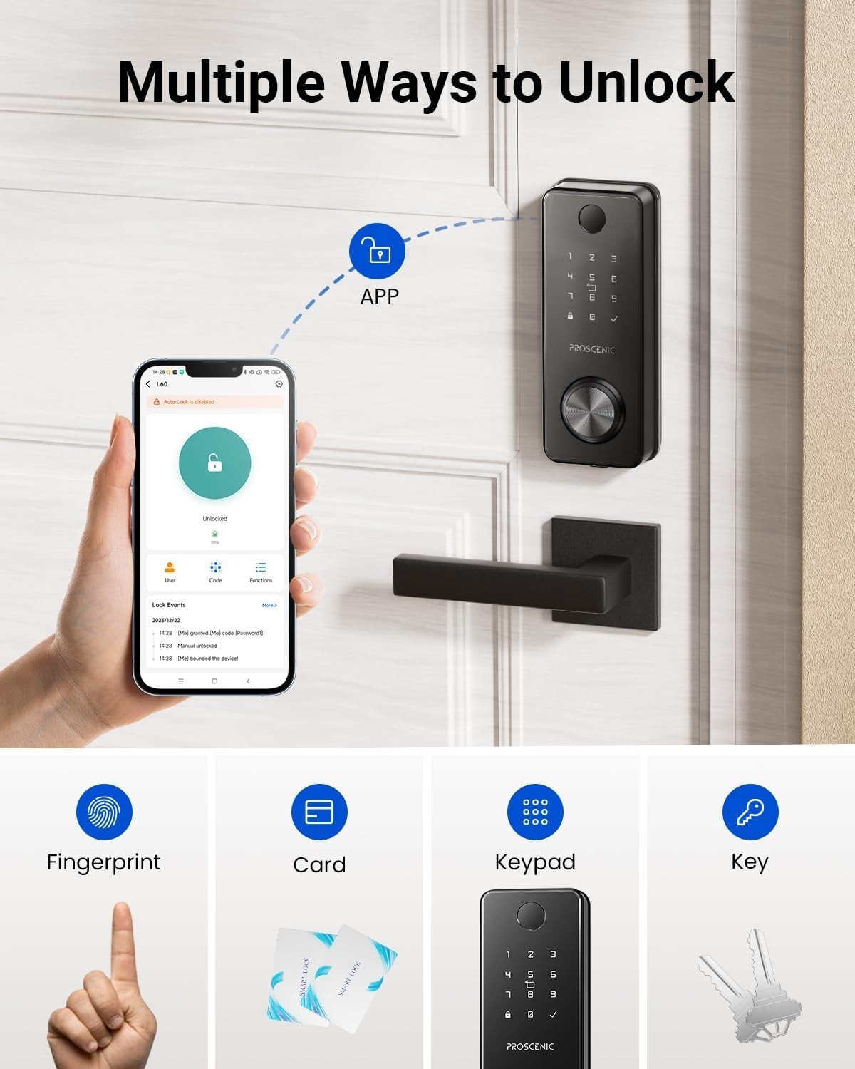 Security Smart Lock Fingerprint Keyless Entry Door Lock Wi-Fi Deadbolt Gateway