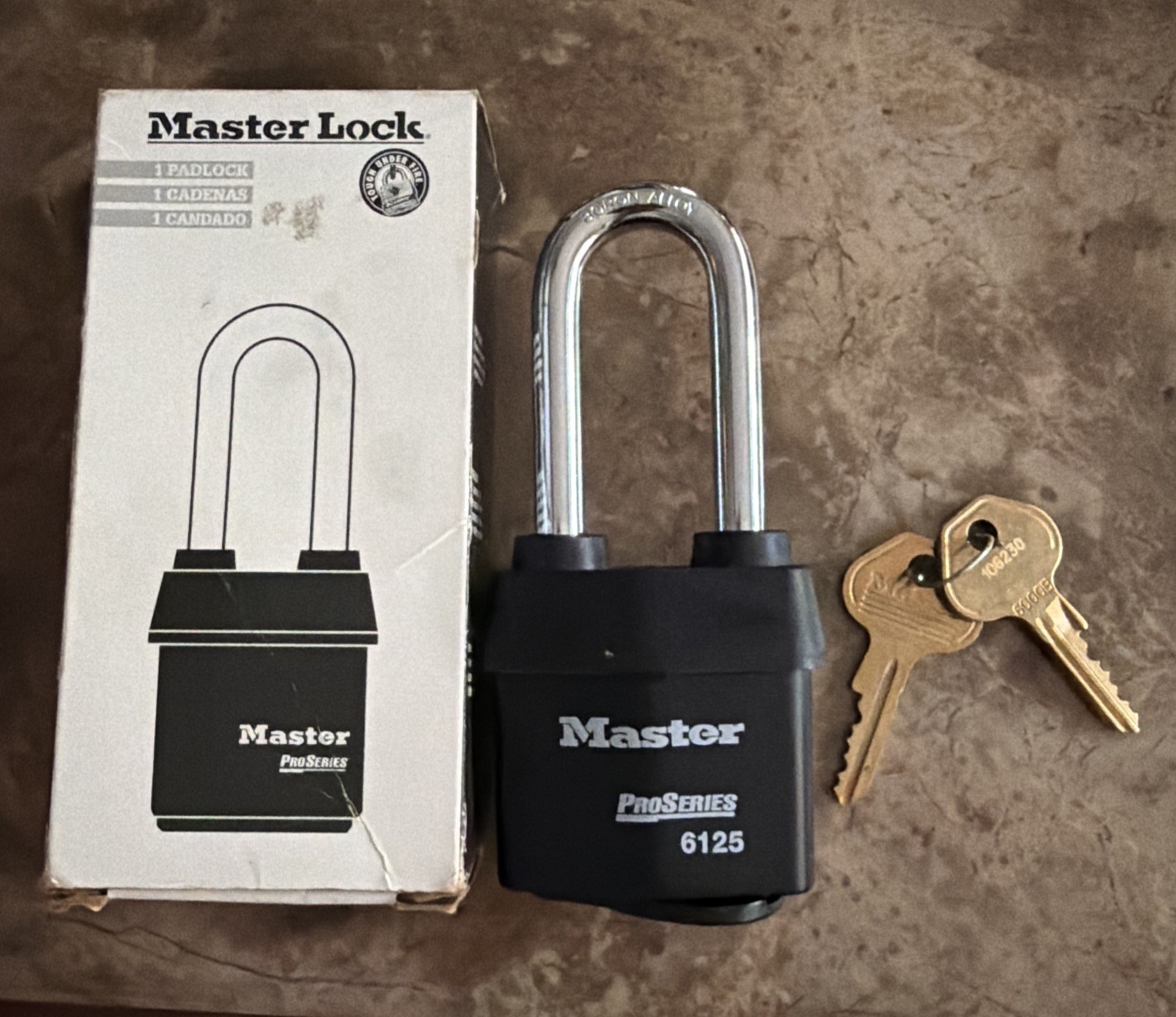 Master Lock 6125Kalj  Padlock, Pro Series , Long Shackle, Rectangular Steel