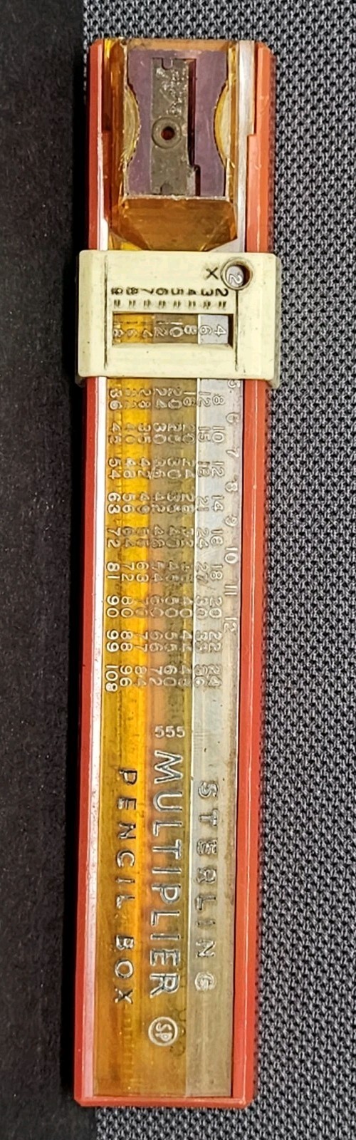 Vintage Sterling 555 Red Multiplier Pencil Box With Sharpener