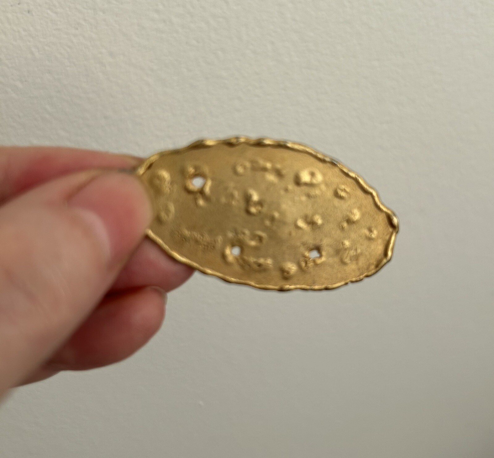 Vintage Large Oval (2" by 1") Hammered Textured Brass Adjustable Ring