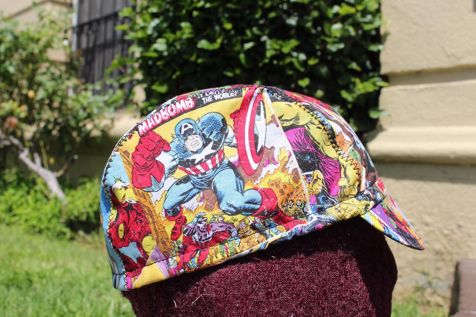 CYCLING CAP MARVEL COMIC HANDMADE IN USA ONE SIZE ANY SIZE