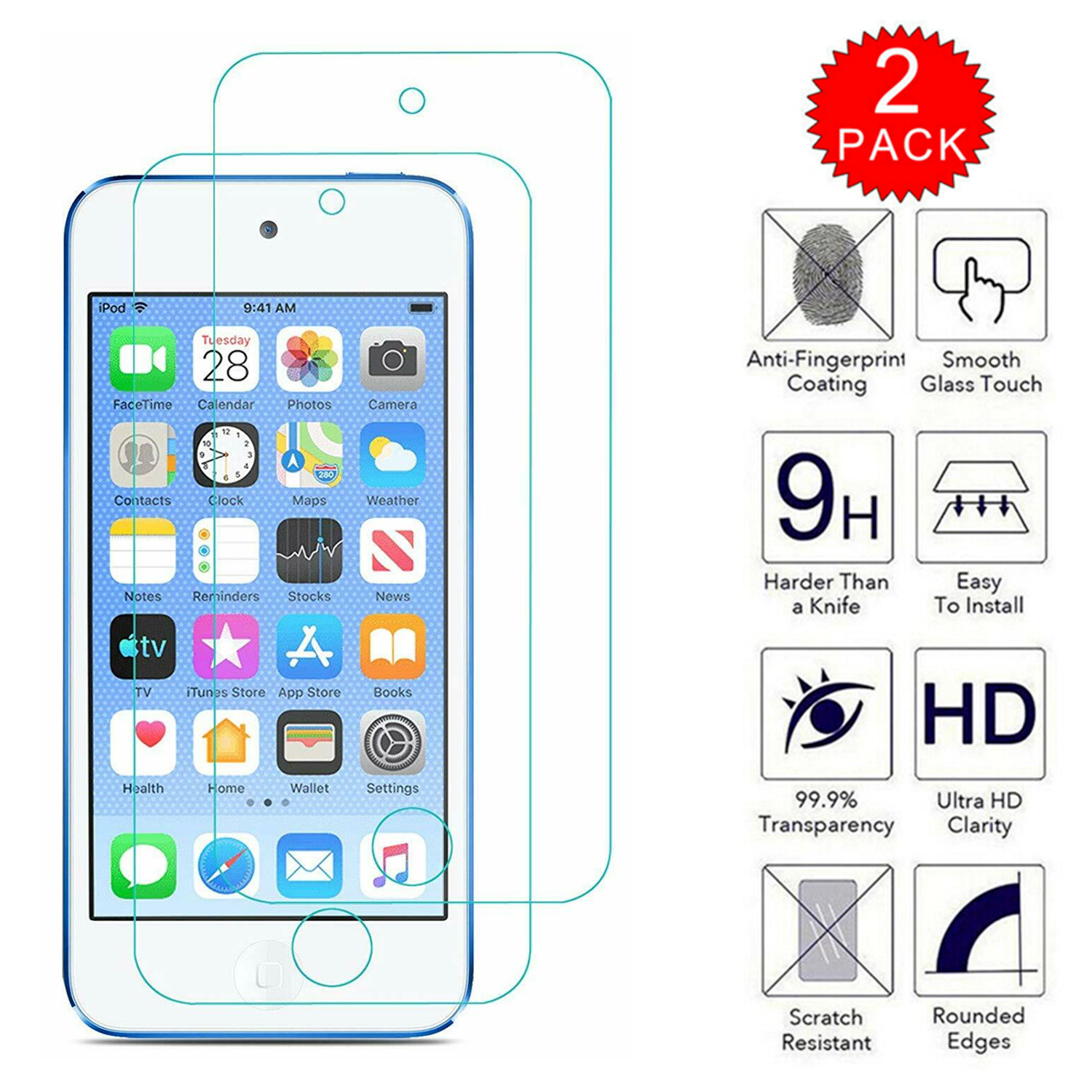 2 X Tempered Glass Screen Protector for iPod iPod Touch 5th 6th 7th Gen