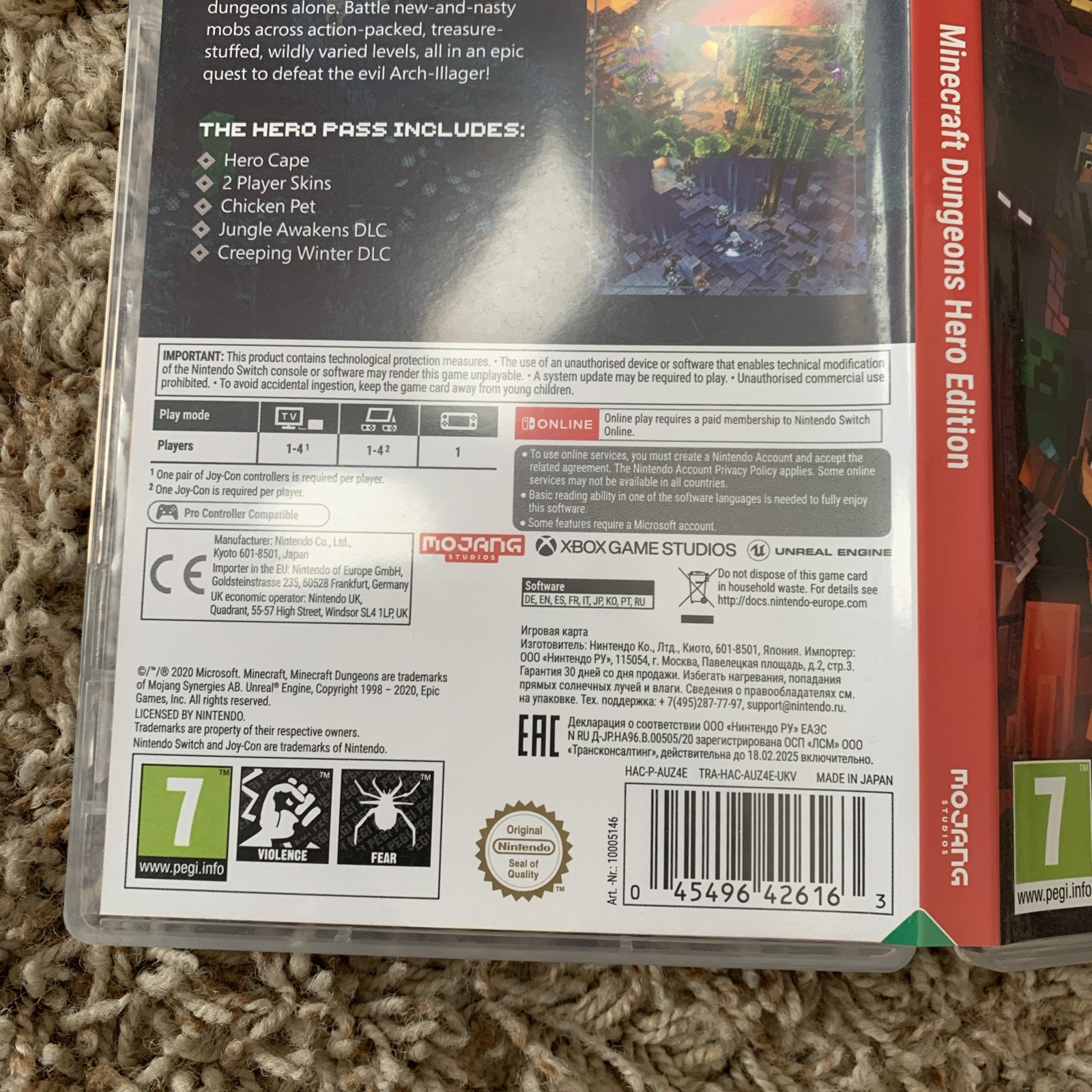 Empty Replacement Case ONLY! REGION FREE Minecraft Dungeons Hero Edition Switch