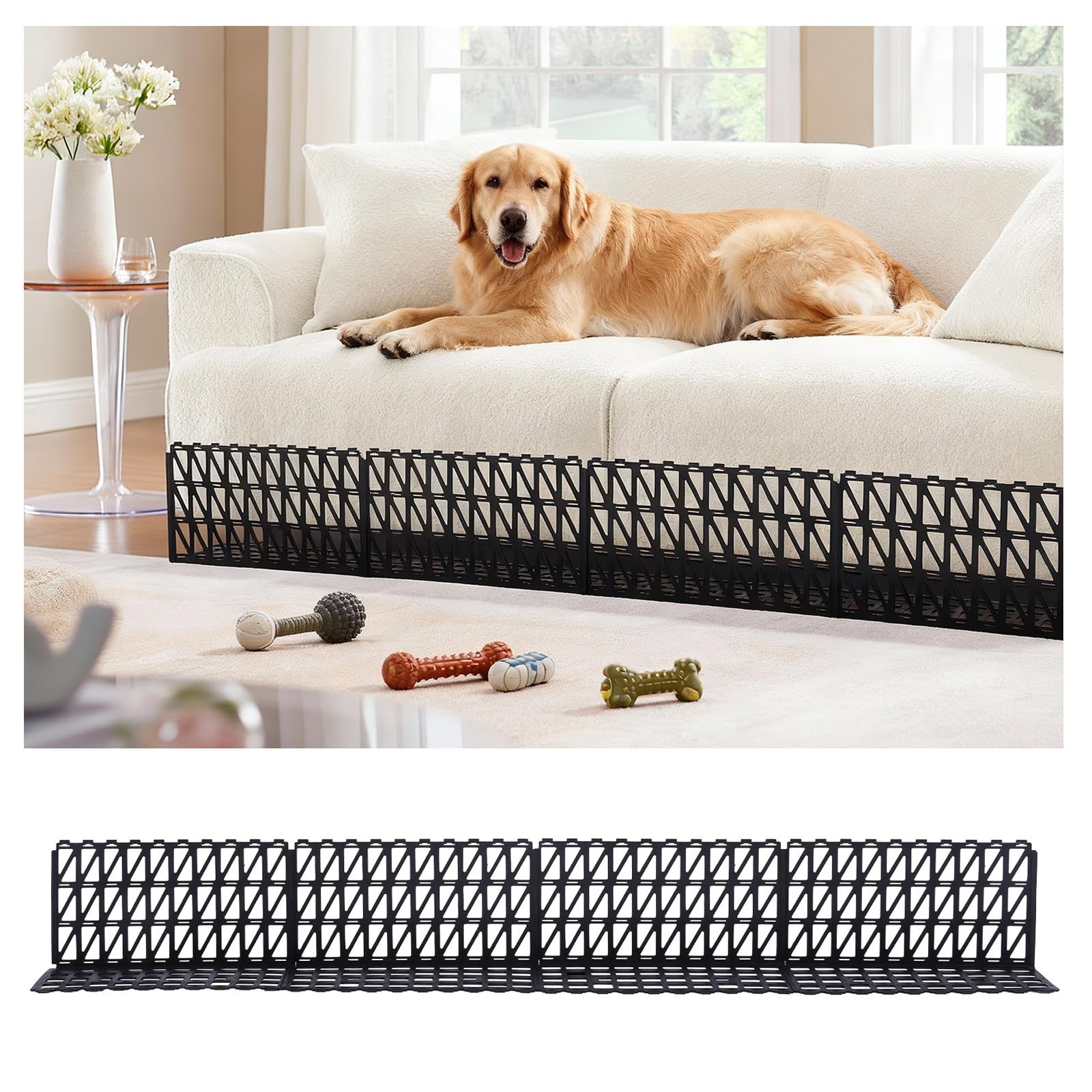 12 Pack Under Bed Blockers for Pets – Easy to Install Black Plastic Under Cou...