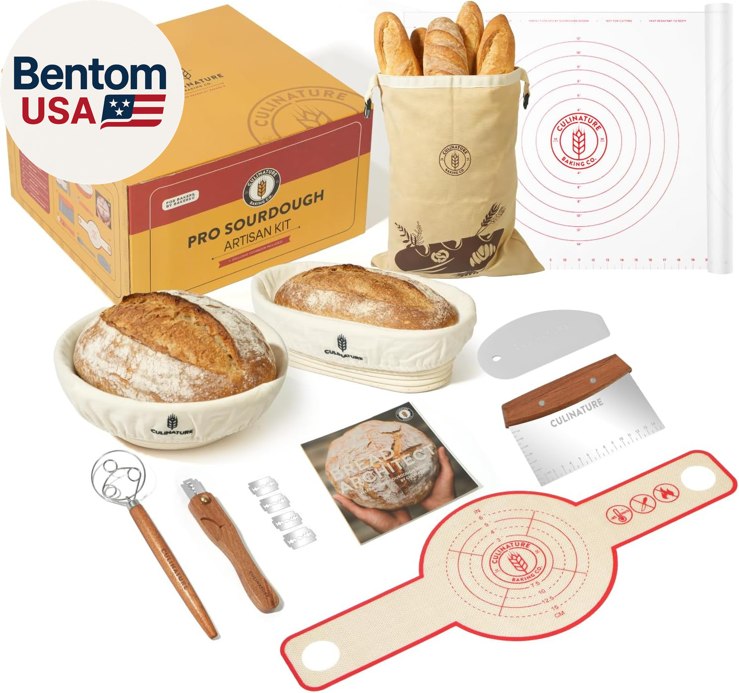 Premium Sourdough Bread Baking Kit - 10" Round/Oval Banneton Baskets, Artisan La