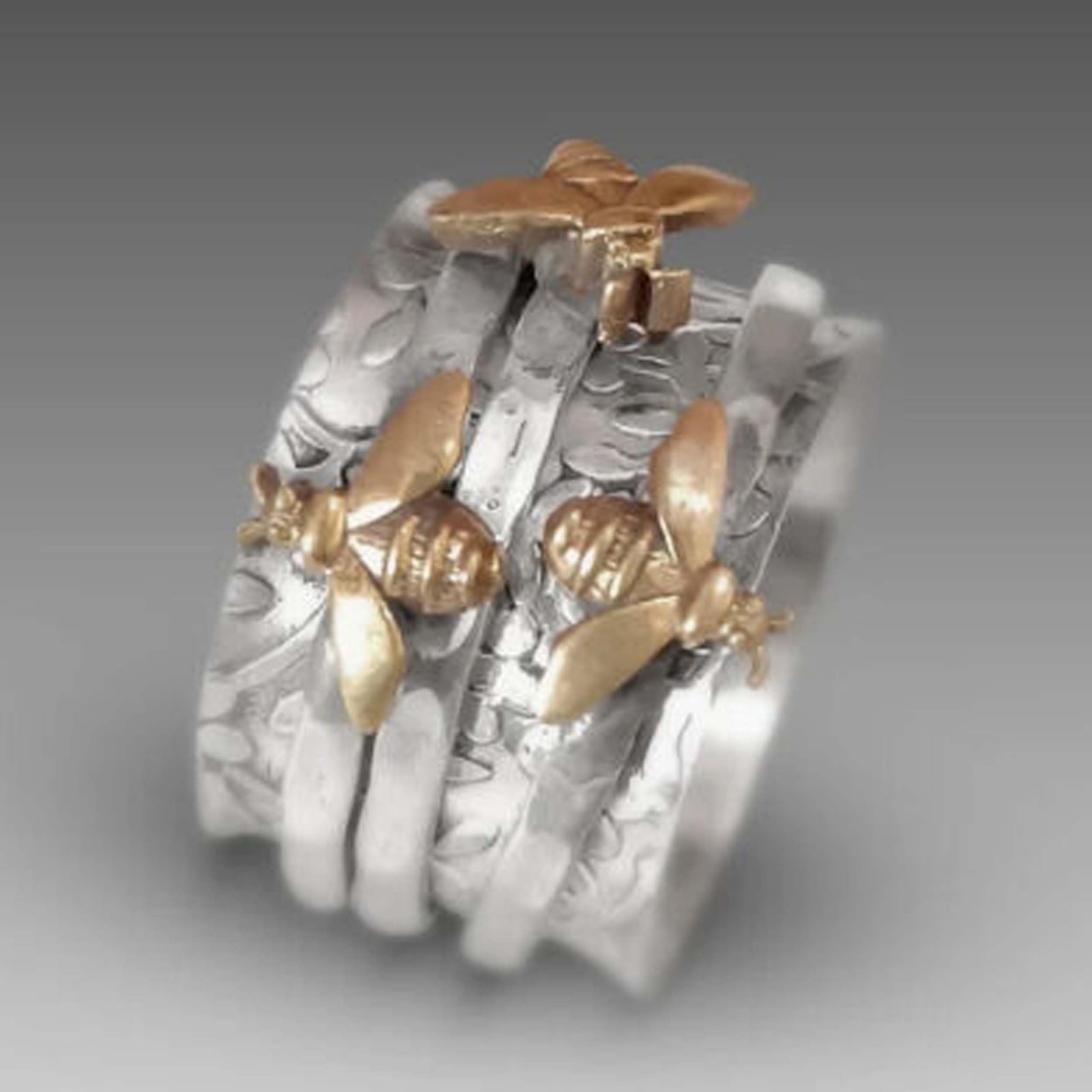 Solid 925 Silver Bee Spinner Ring, Fidget Ring for Women, Stress Relief Gift