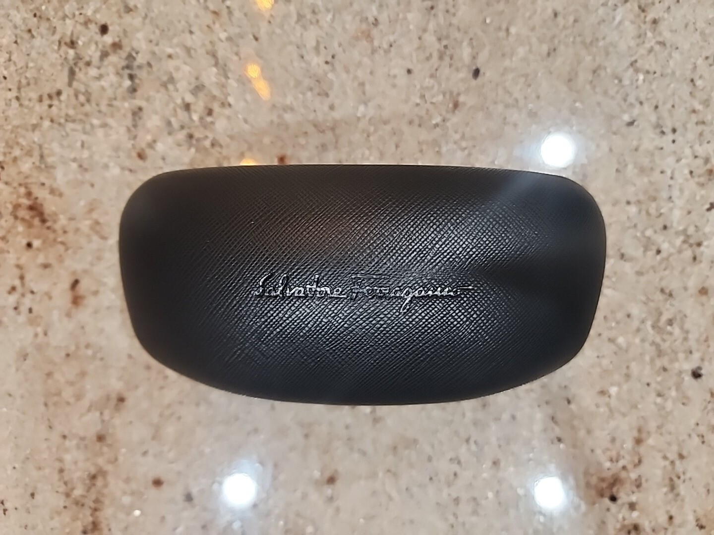 New Salvatore Ferragamo Small Black Leather Hard Glasses Case