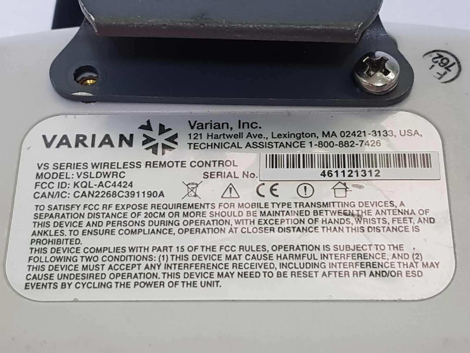 Varian Hand-Held Remote Control Model VSLDWRC