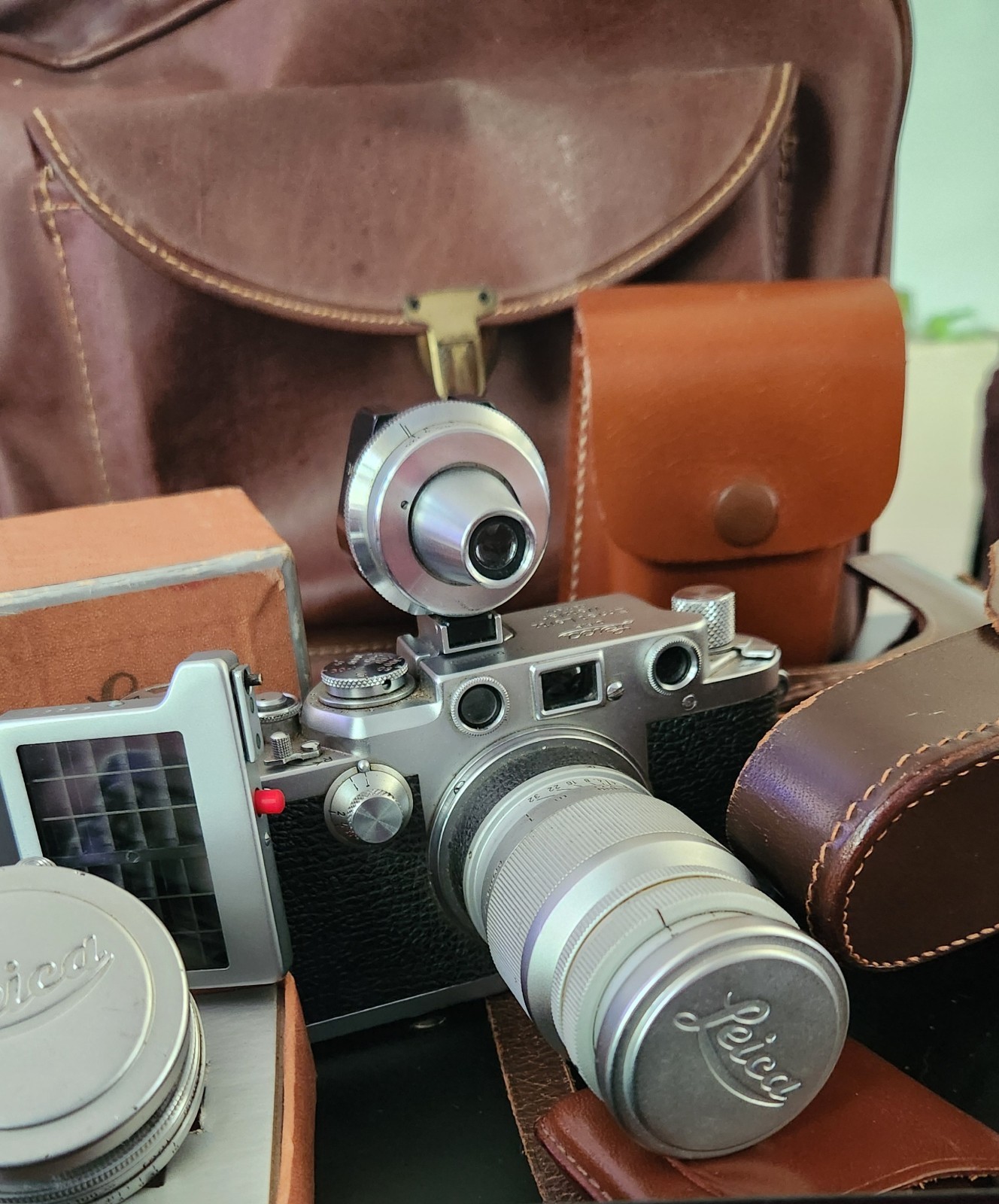 Leica IIIf Camera Outfit w/ Summitar 5cm, Elmar 90mm, Imarect Finder, Meter Lot