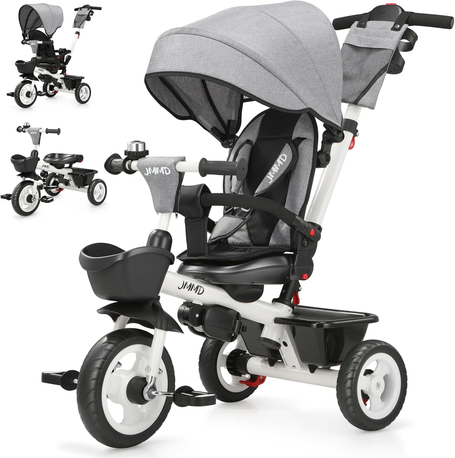 7 in 1 Tricycle Stroller with Push Handle, Baby Trike with 360° Swivel Seat, Rec