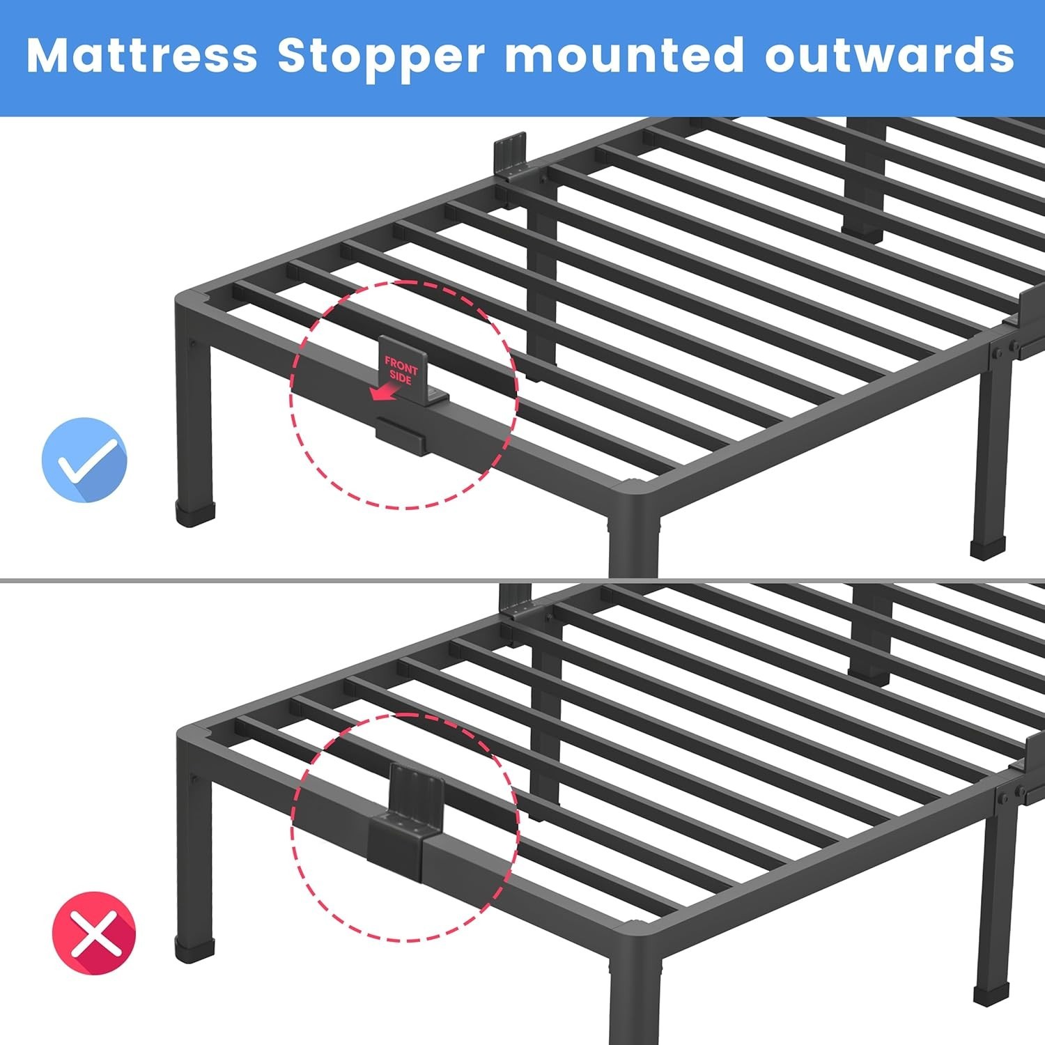 Sturdy 14-inch King Metal Bed Frame with Rounded Corners & No Box Spring Needed