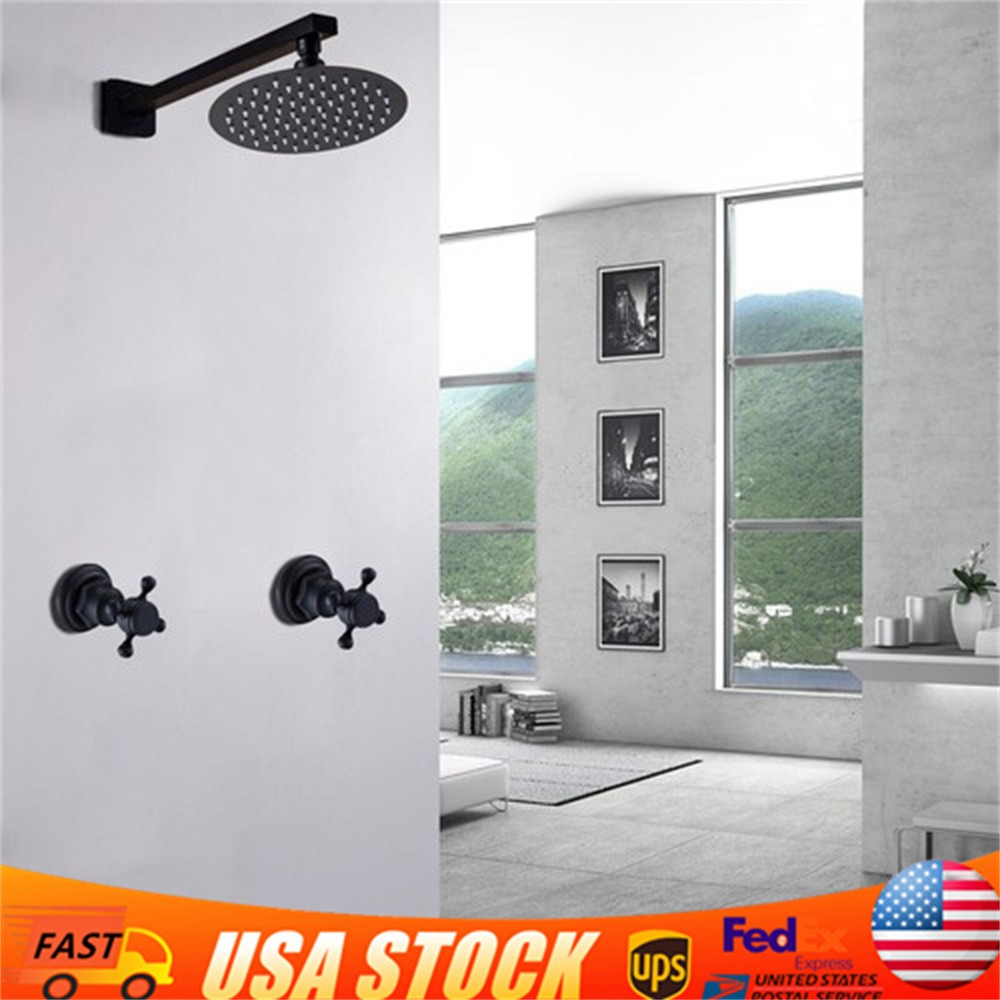 Shower Faucet Set Wall Mount 2-Handle Mixer Valve Tap Cold and Hot Round Head