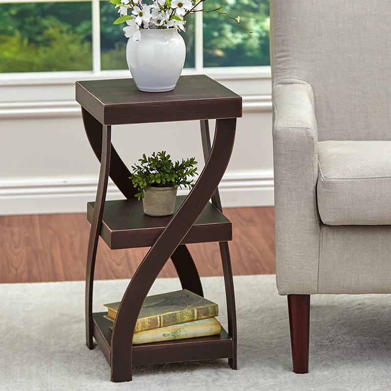 Twisted End Side Accent Table Nightstand Walnut Living Room Bedroom Furniture