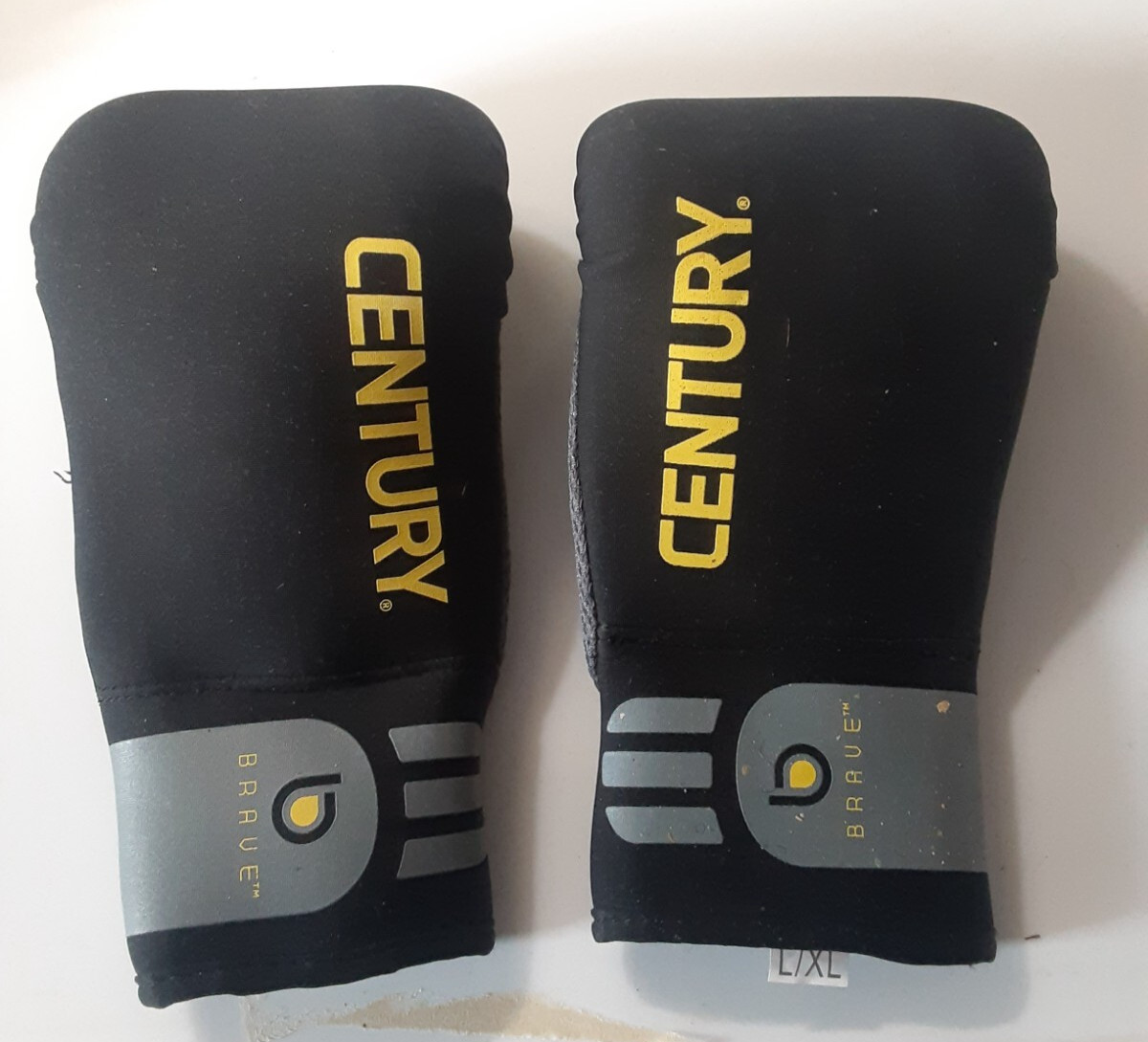 Century Brave Partner Black Gray and Yellow Sparring Boxing Gloves Size L/XL