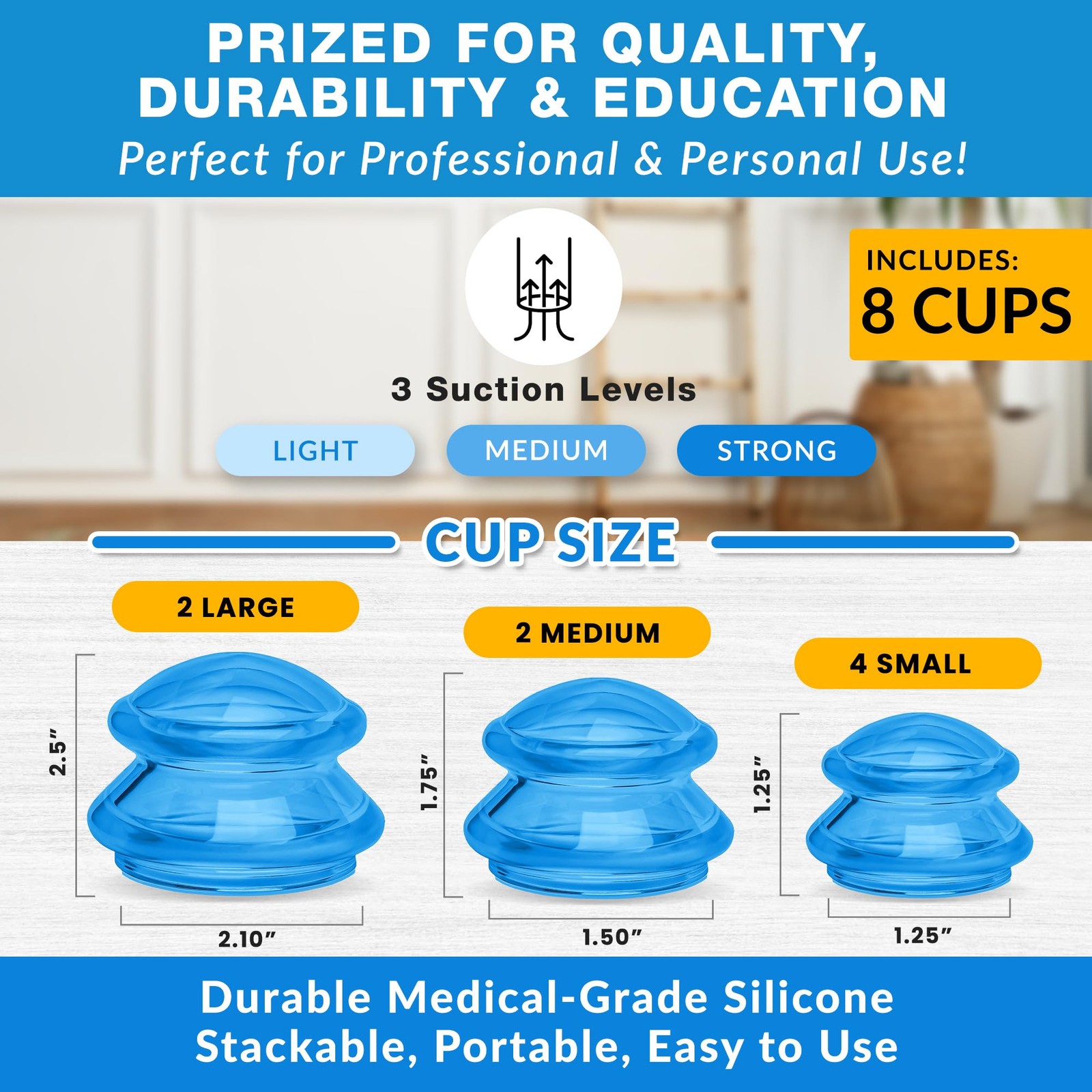 Lure Essentials Edge Silicone Cupping Set, Set of 8 (Assorted), Blue