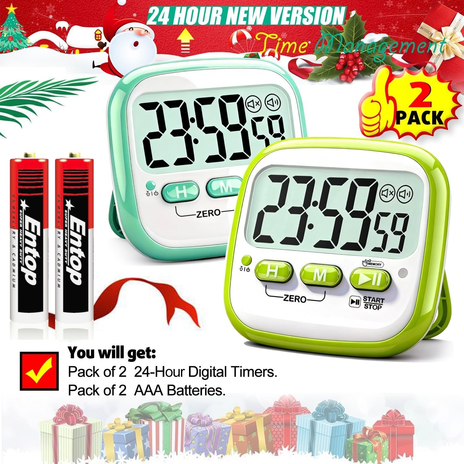 Antonki 2 Pack Digital Kitchen Timer - Magnetic Countdown Timer for Kids