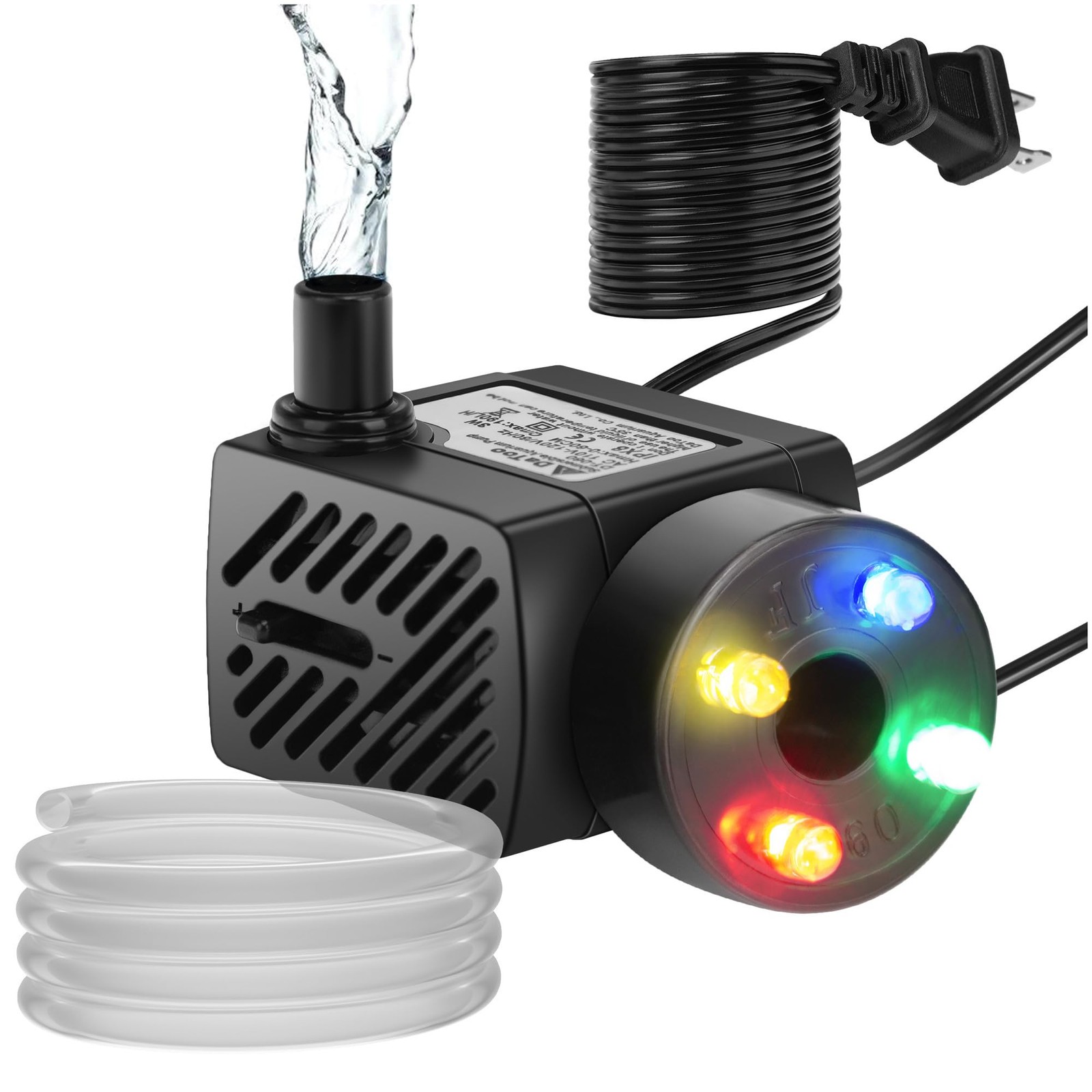 DaToo Mini Submersible Fountain Water Pump With LED 50GPH 3W(4 LED), Black