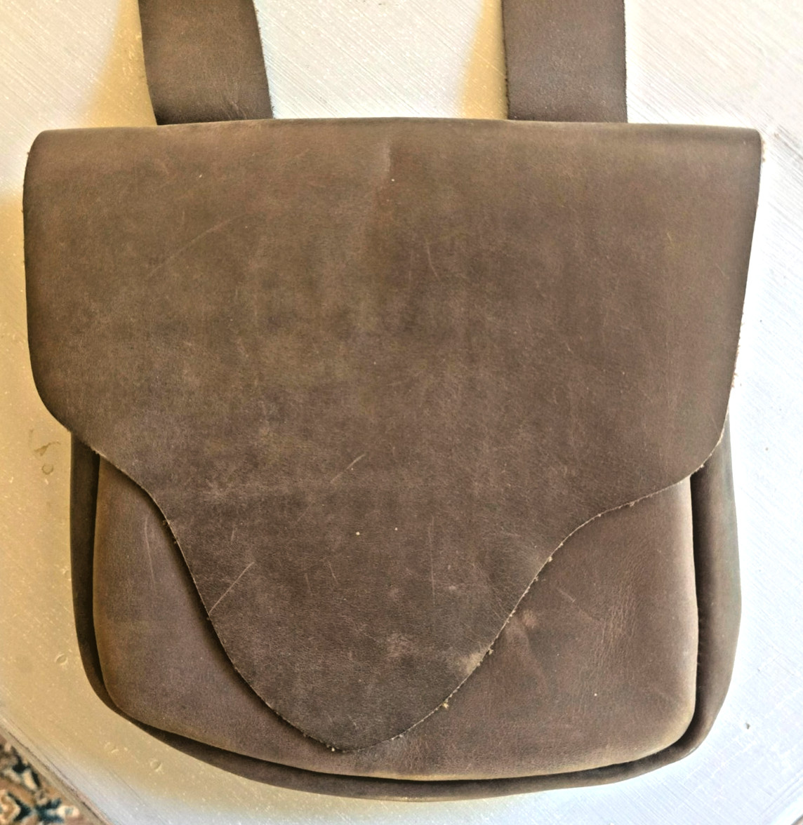 Leather 8" x 8" Shoulder bag with strap for reenactments and muzzle loaders
