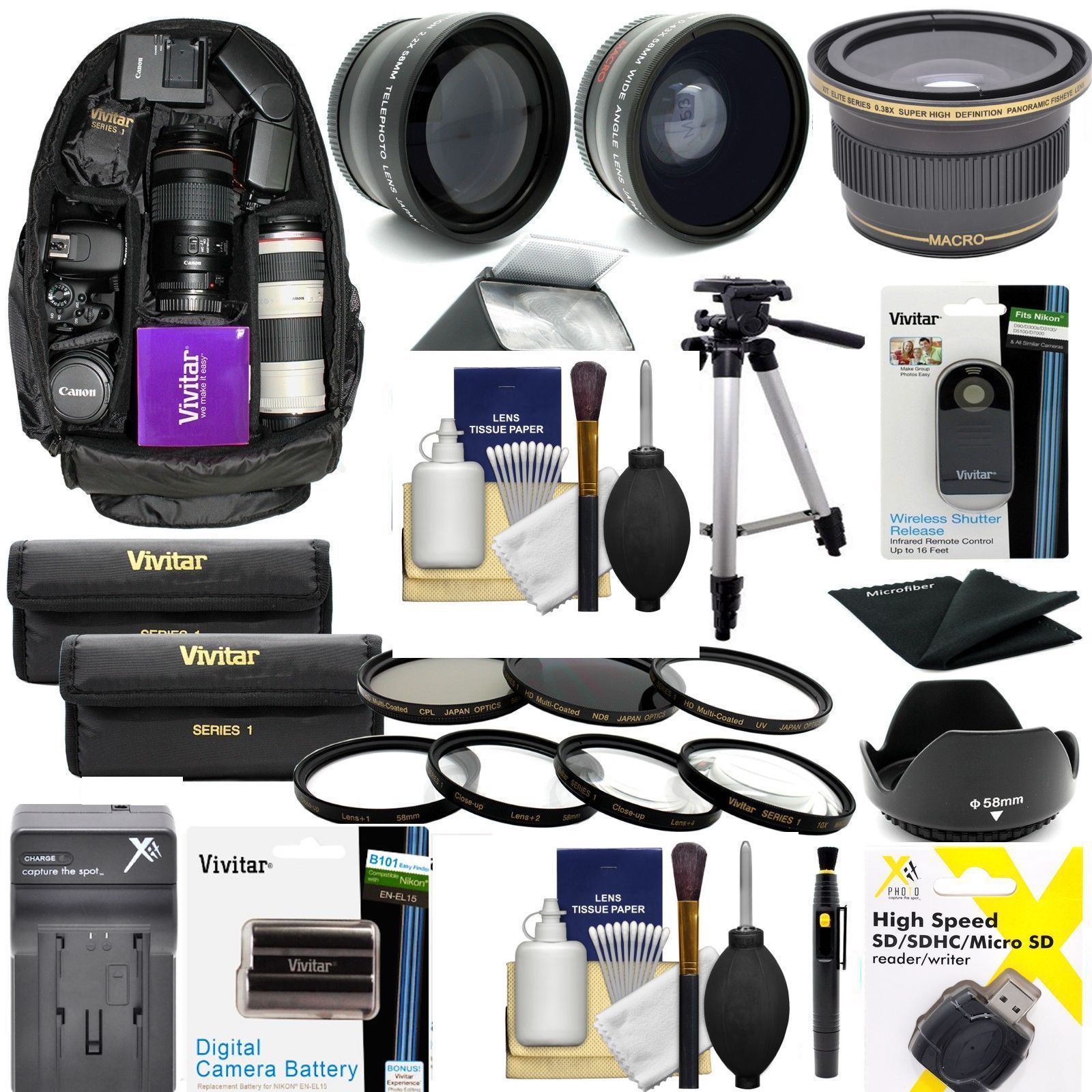 NIKON D7200 DSLR CAMERA FULL 67MM ACCESSORY KIT LENSES FLASH 60" TRIPOD BACKPACK