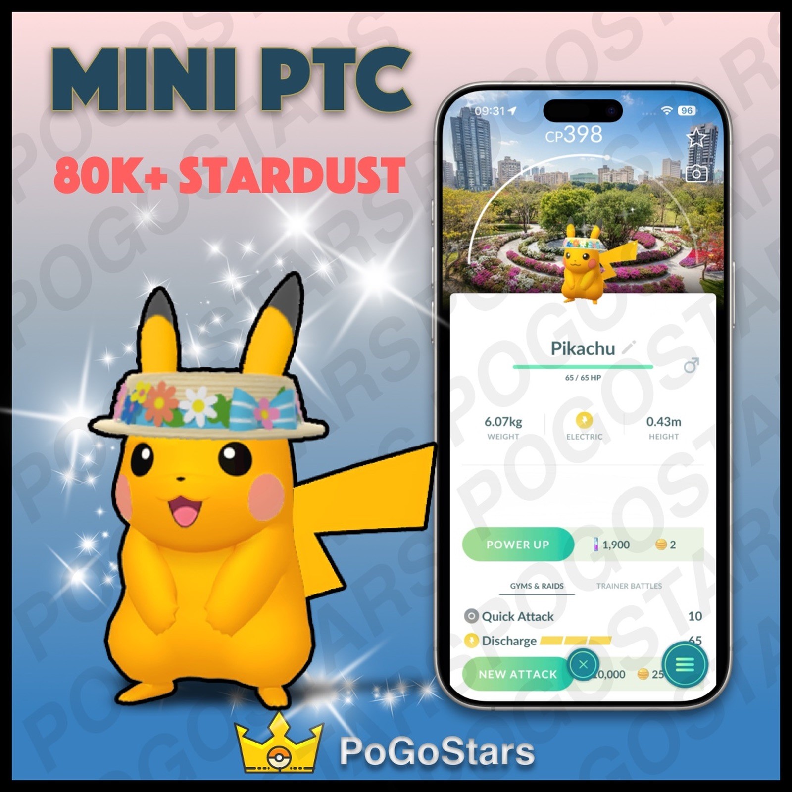 Pokémon PTC Go - Shiny Pikachu Flower Hat - Taipei Taiwan✨Special Background✨