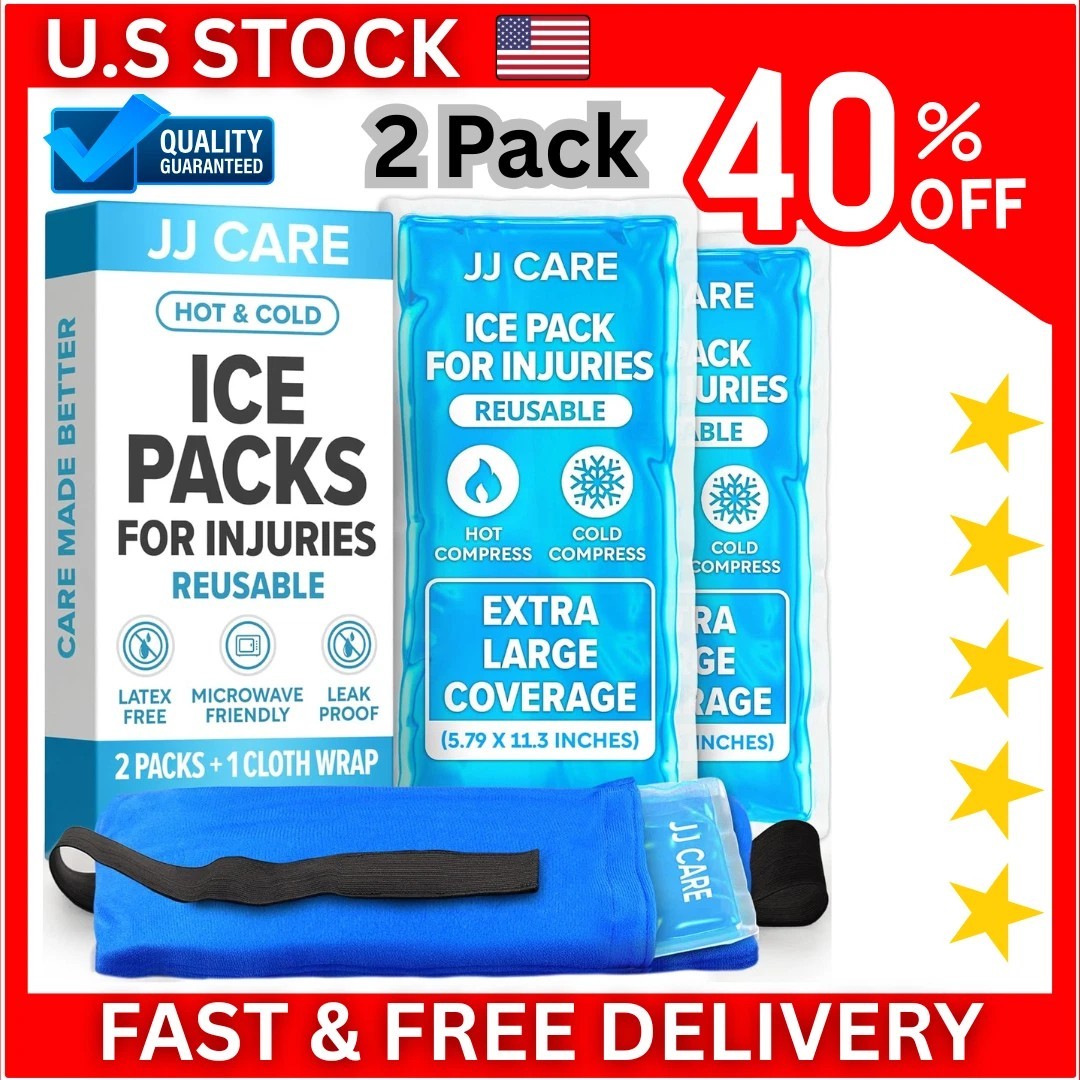 Ice Packs for Injuries Reusable (Pack of 2, XL) - Gel Ice Packs Reusable - Soft