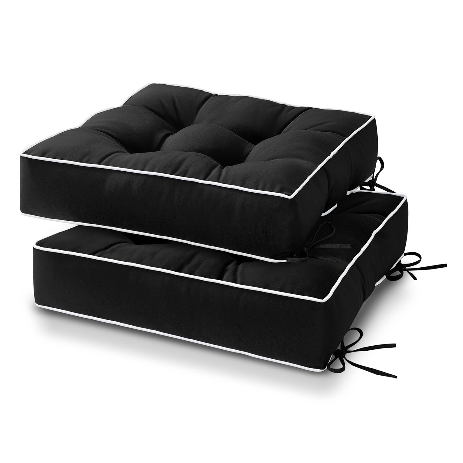 Outdoor Chair Cushions Set of 2, Tufted Patio Chair Cushions with Ties, Squar...