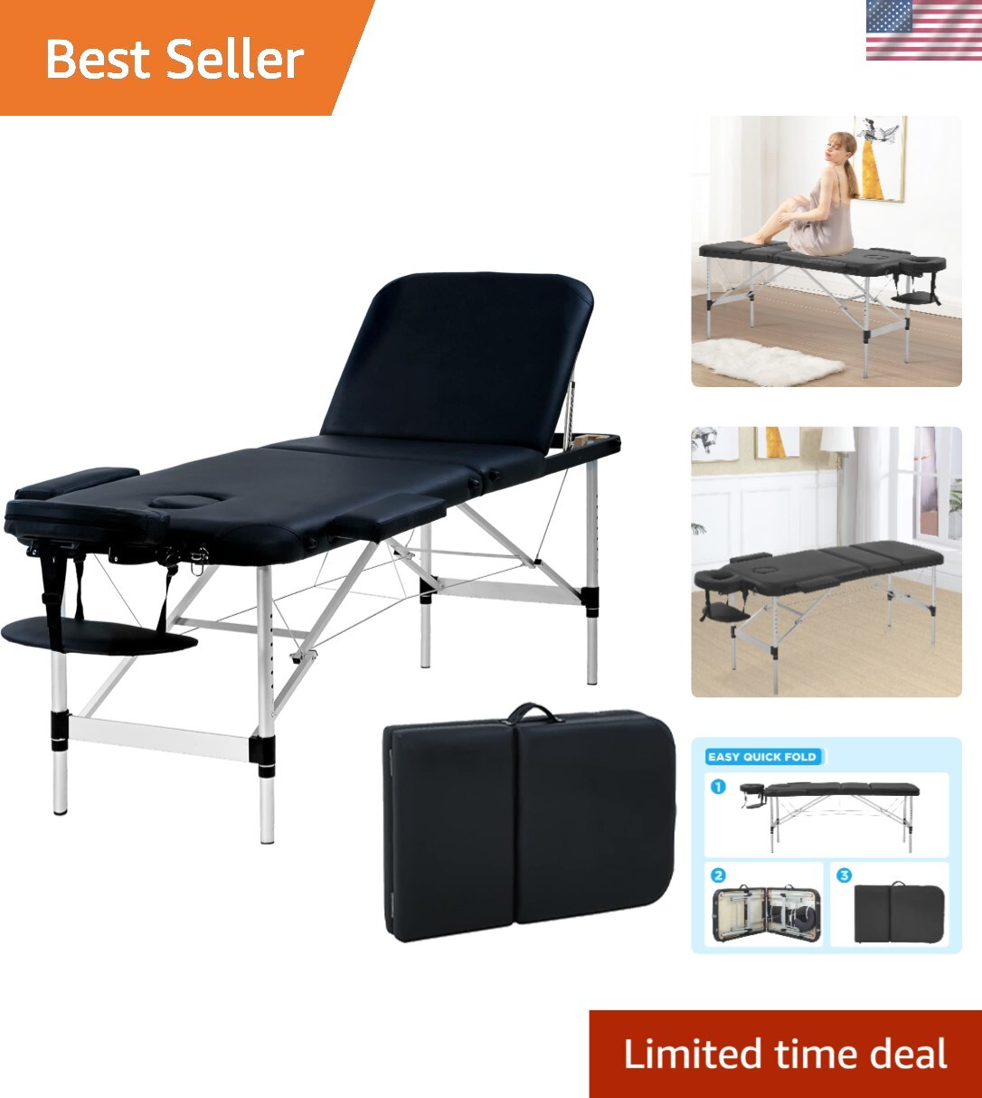 Professional Aluminum Massage Table - 24" Wide, Easy Setup- Luxurious PU Leather