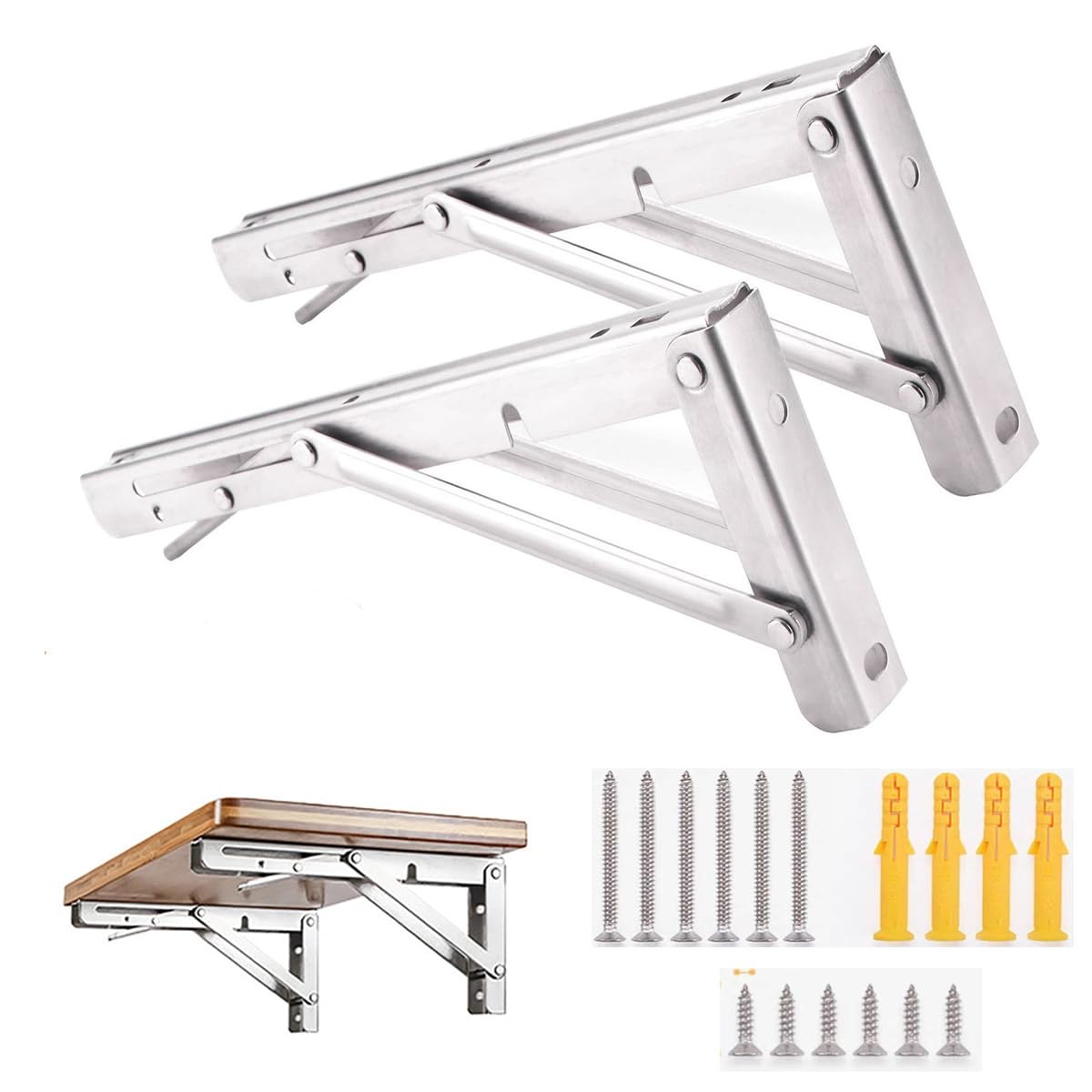 Folding Shelf Brackets, Max Load 330 lb, Heavy Duty Stainless Steel Collapsib...