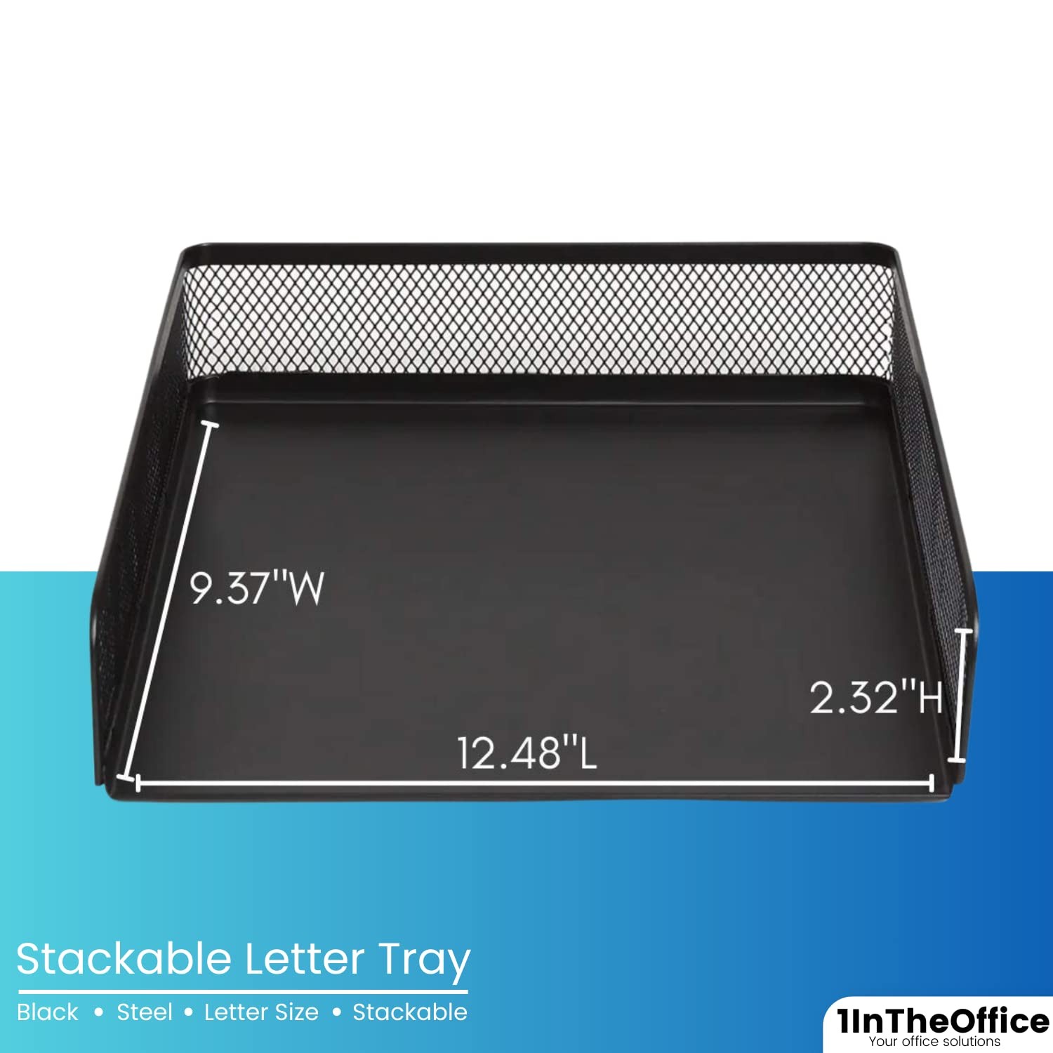 2 Pack Desk Trays Stackable Letter Tray Matte Black Wire Mesh Front-Load