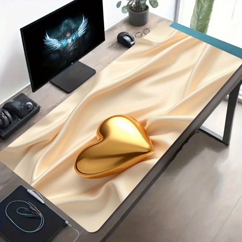 A Large Electronic Sports Gaming Mouse Pad Featuring a Golden Heart Texture Art