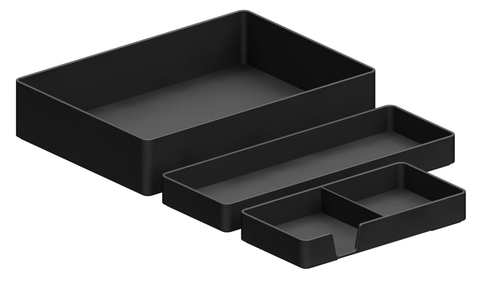 3 Piece Plastic Desk Organizer Tray Bundle Black Durable Hard Plastic