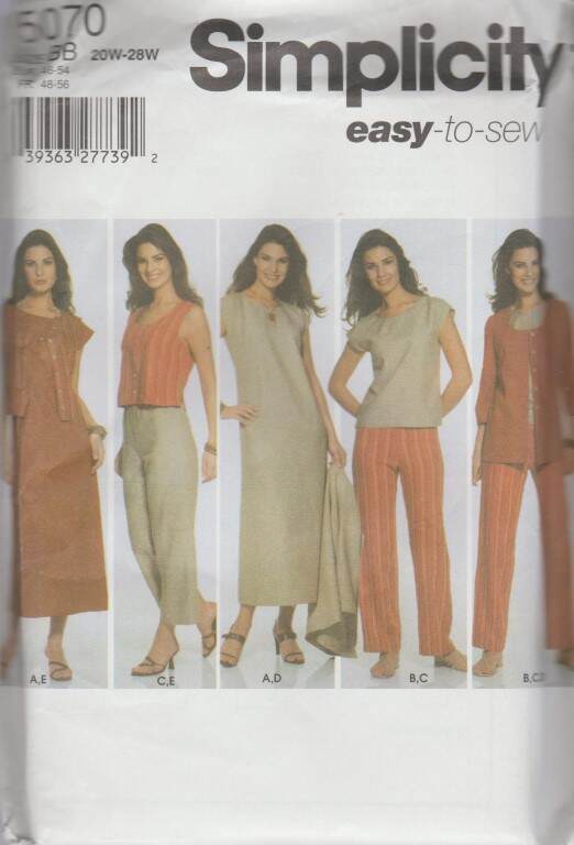 5070 SIMPLICITY MISSES'/WOMEN'S DRESS/TOP/MORE SZ 20W-28W