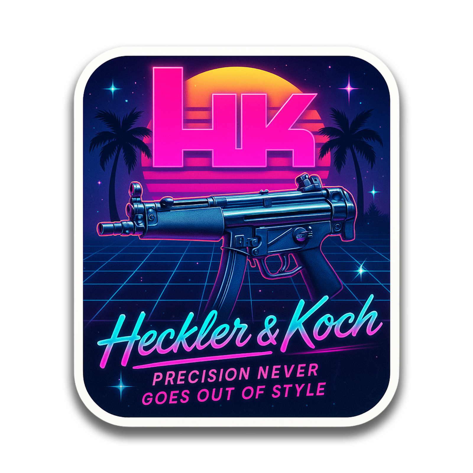 Retro Style MP5 Sticker 3 inch Vinyl Decal Vintage Neon H&K Heckler & Koch