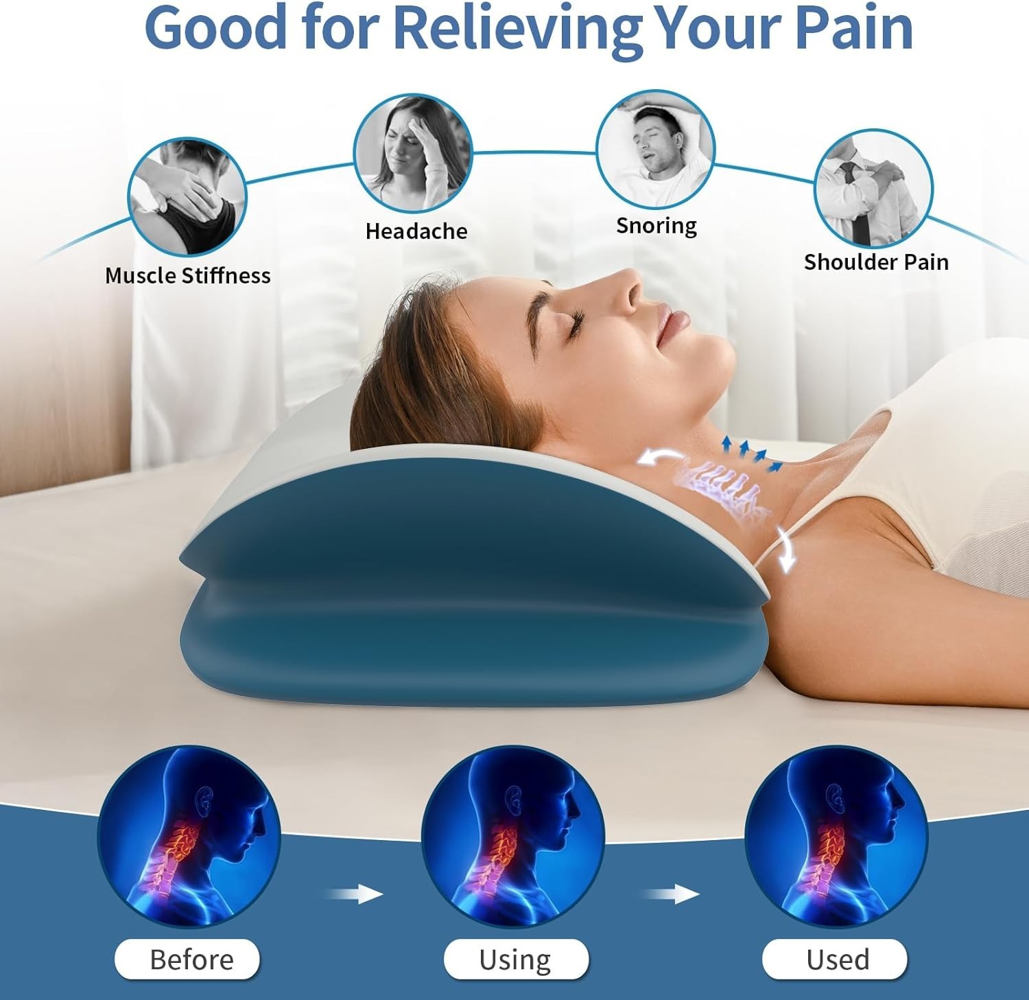 Cervical Neck Pillow Memory Foam Contour for Side Back Sleepers Breathable