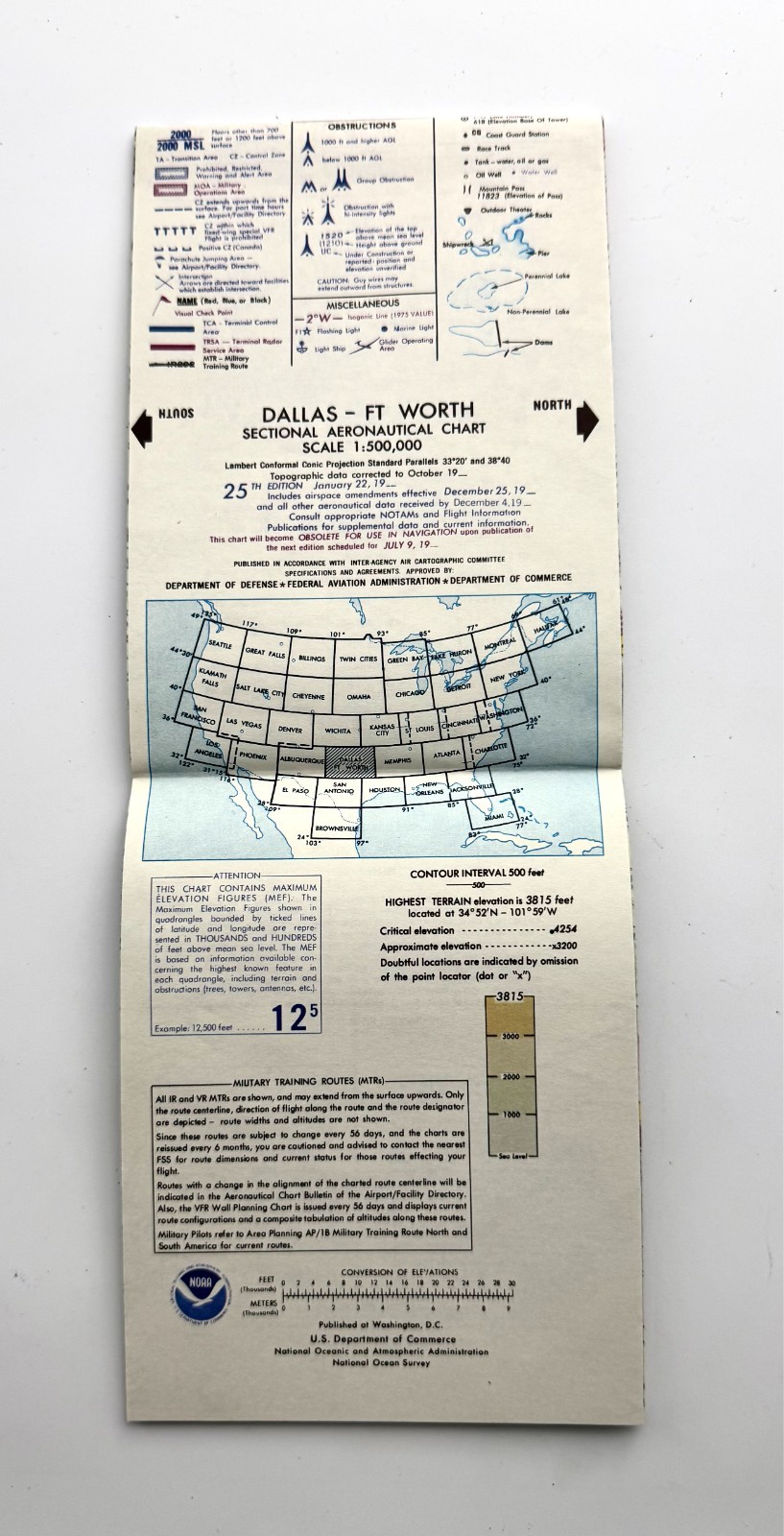 1985 Dallas Ft Worth Sectional Aeronautical Chart FAA Aviation 25th Edition Map