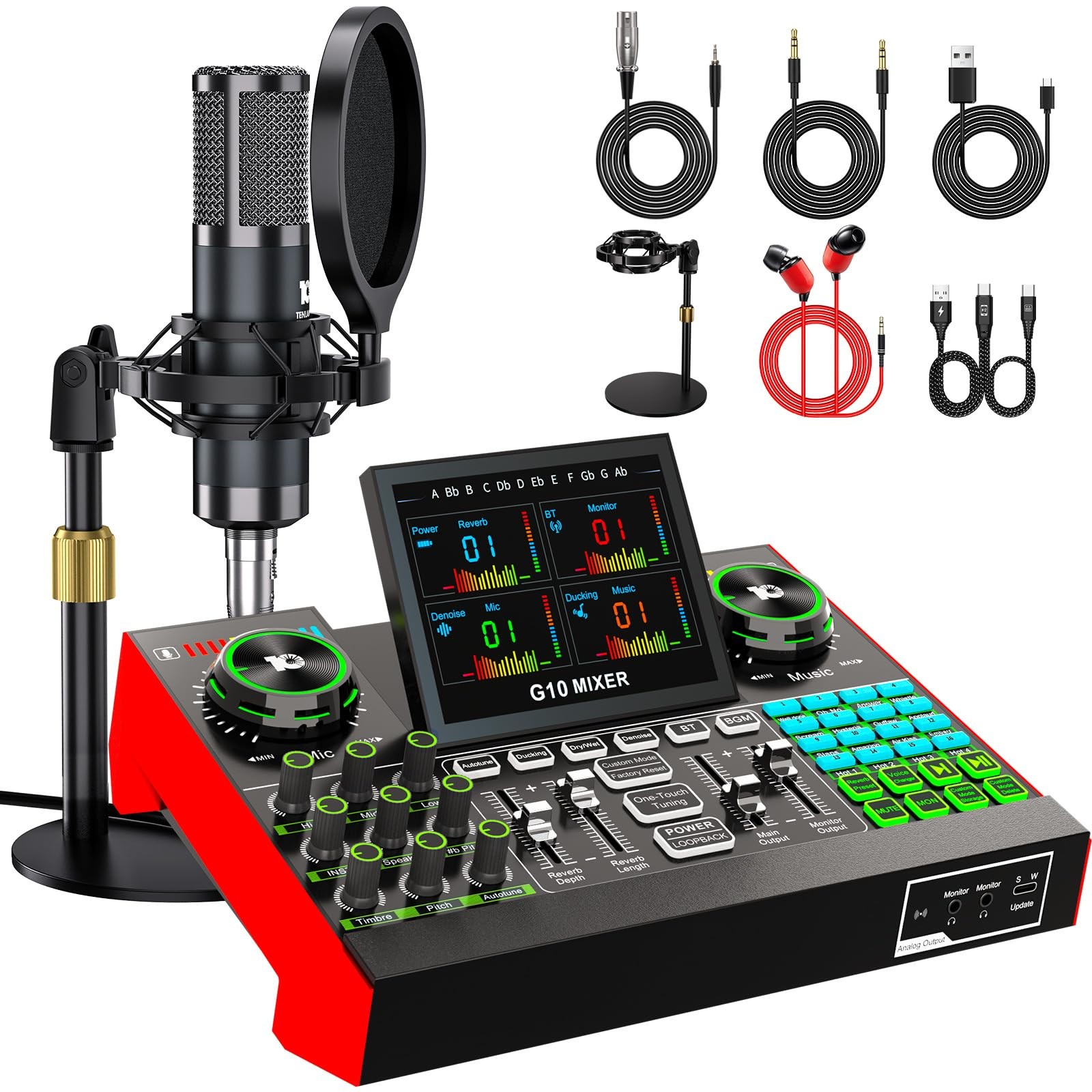 Podcast Microphone Bundle with Audio Mixer for Live Streaming, Singing, Gaming