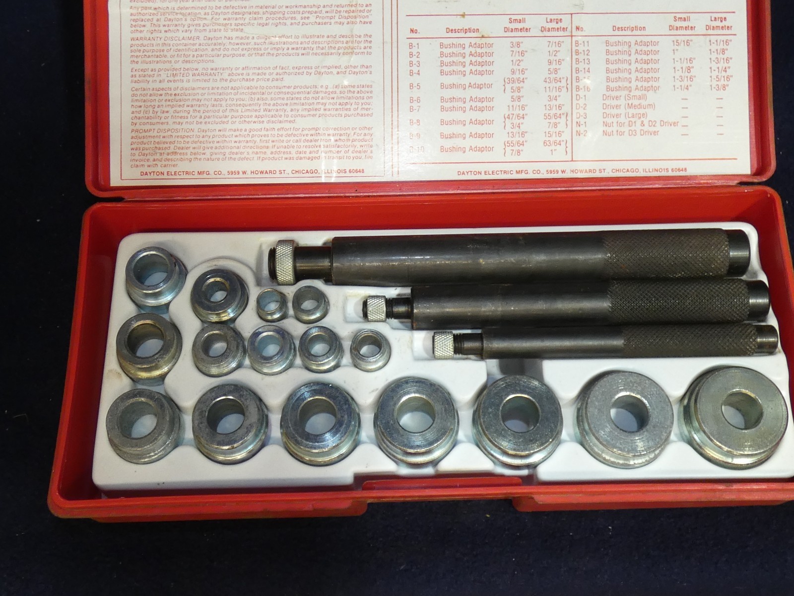 Dayton 4X083A Hand Tool Bushing Removing & Inserting With Box #BS