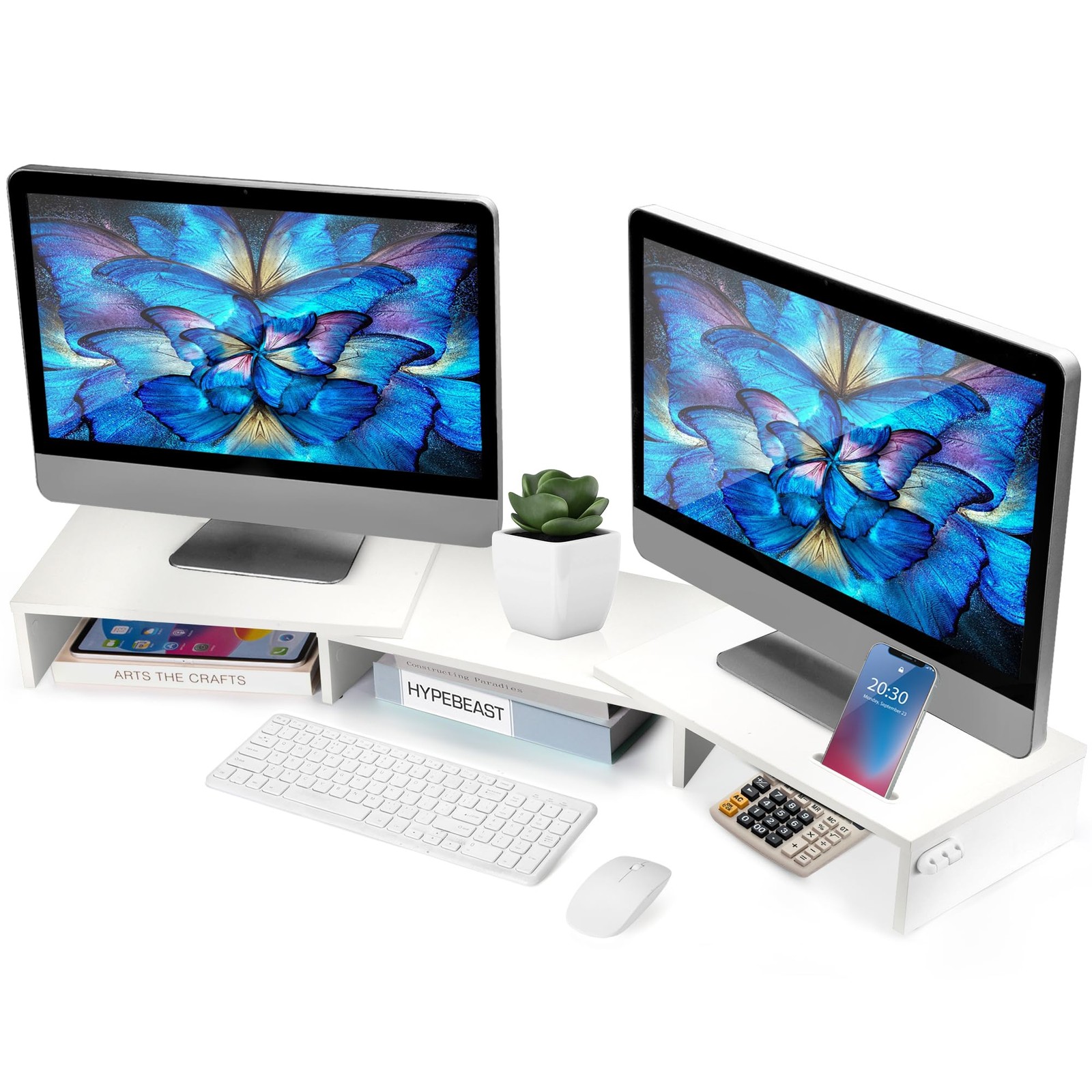 La Jaco Dual Monitor Stand Riser for 2 Monitors, White