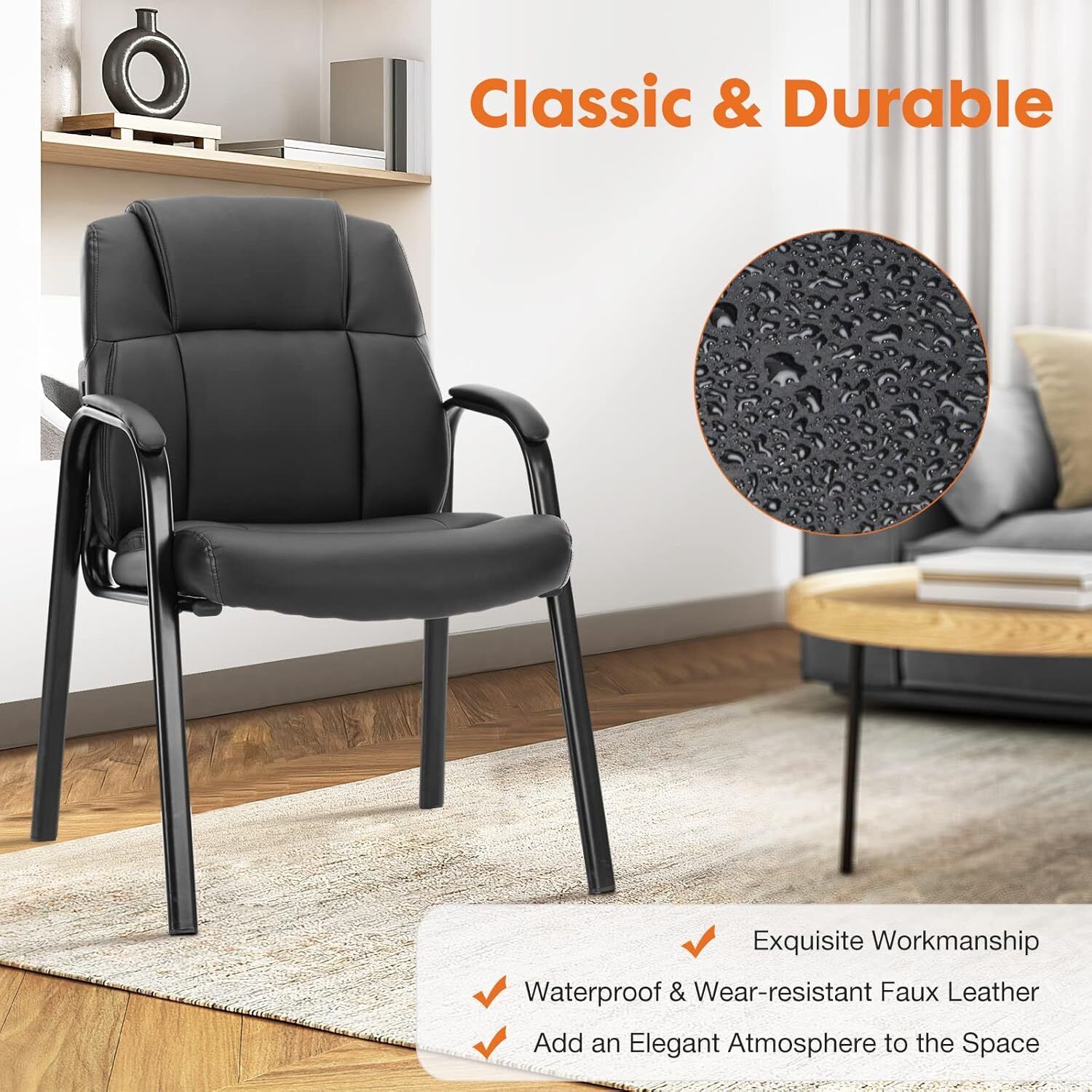 Chair Office PU Leather Comfy Guest Chair with Padded Arm Waiting Room Reception