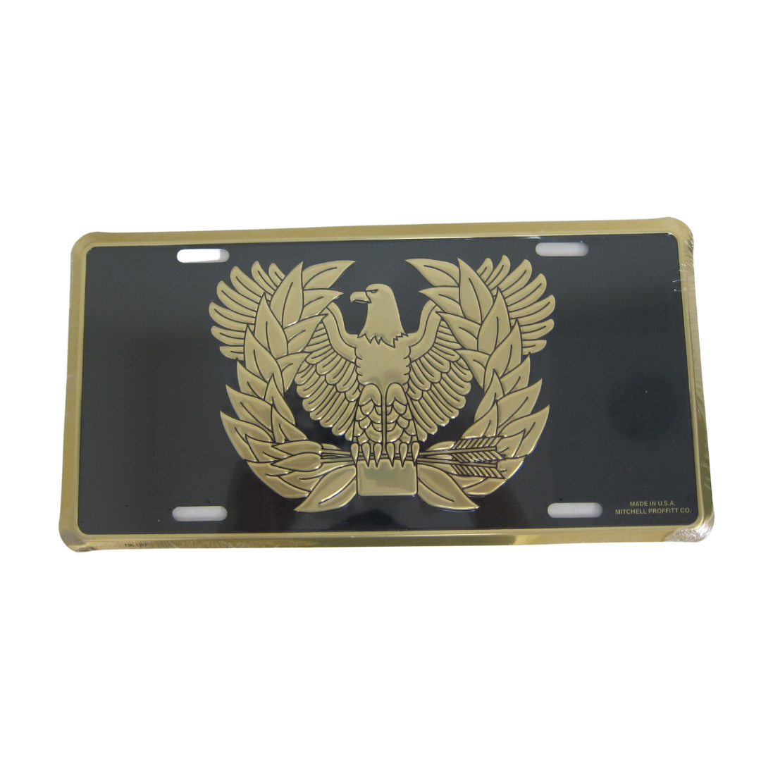 U.S. Army Warrant Officer Crest in Gold on Black License Plate Official Licensed