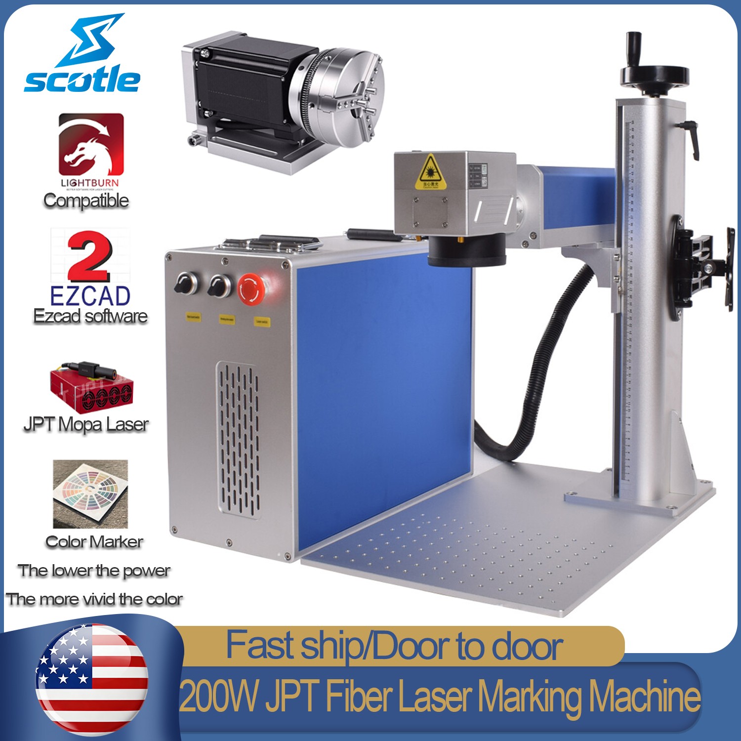 Scotle 200W JPT MOPA Fiber Laser Marking Machine Metal Steel Engraving Marker